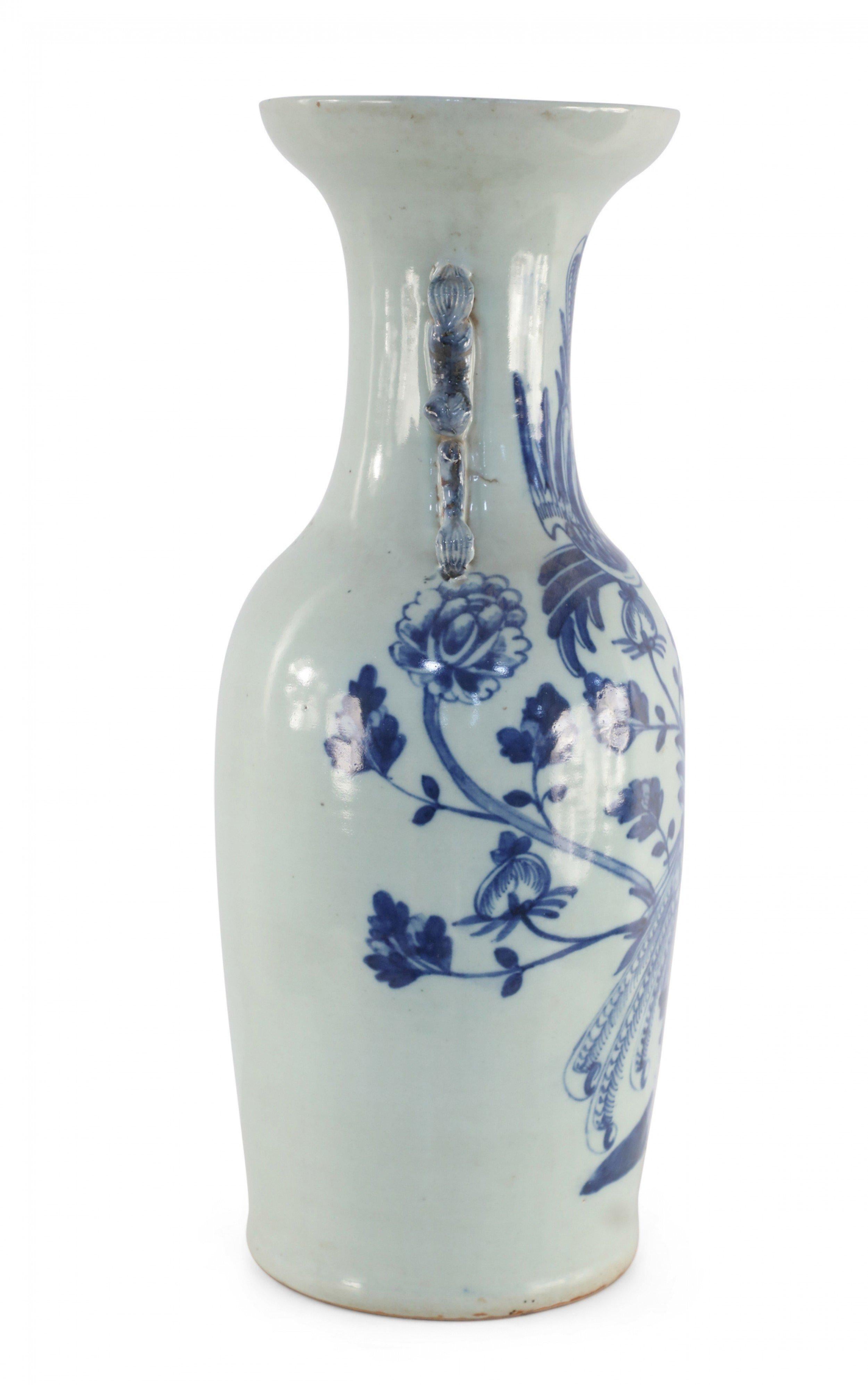 Chinese White and Blue Peacock Motif Porcelain Urn For Sale 3