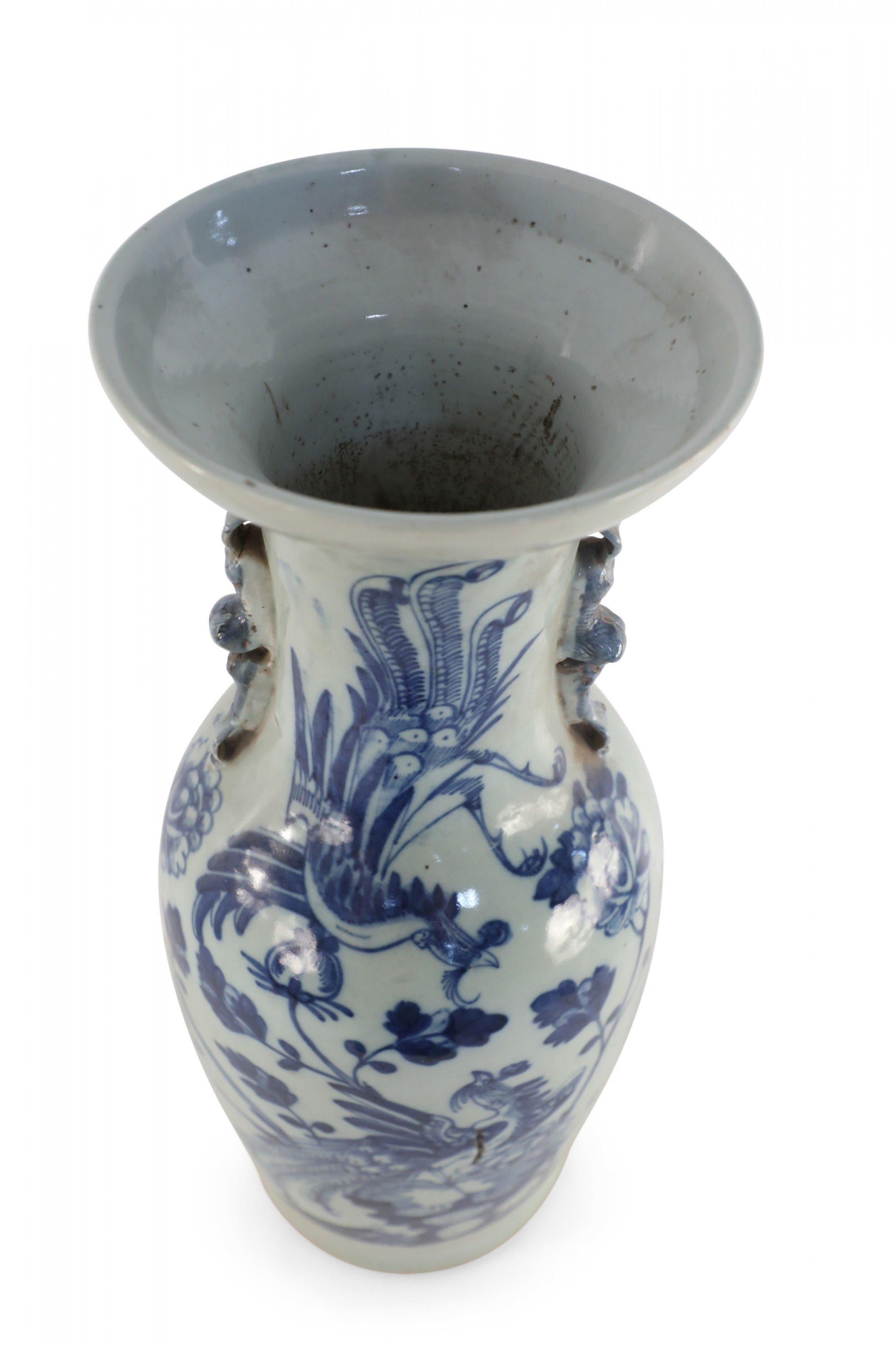 Chinese White and Blue Peacock Motif Porcelain Urn For Sale 4