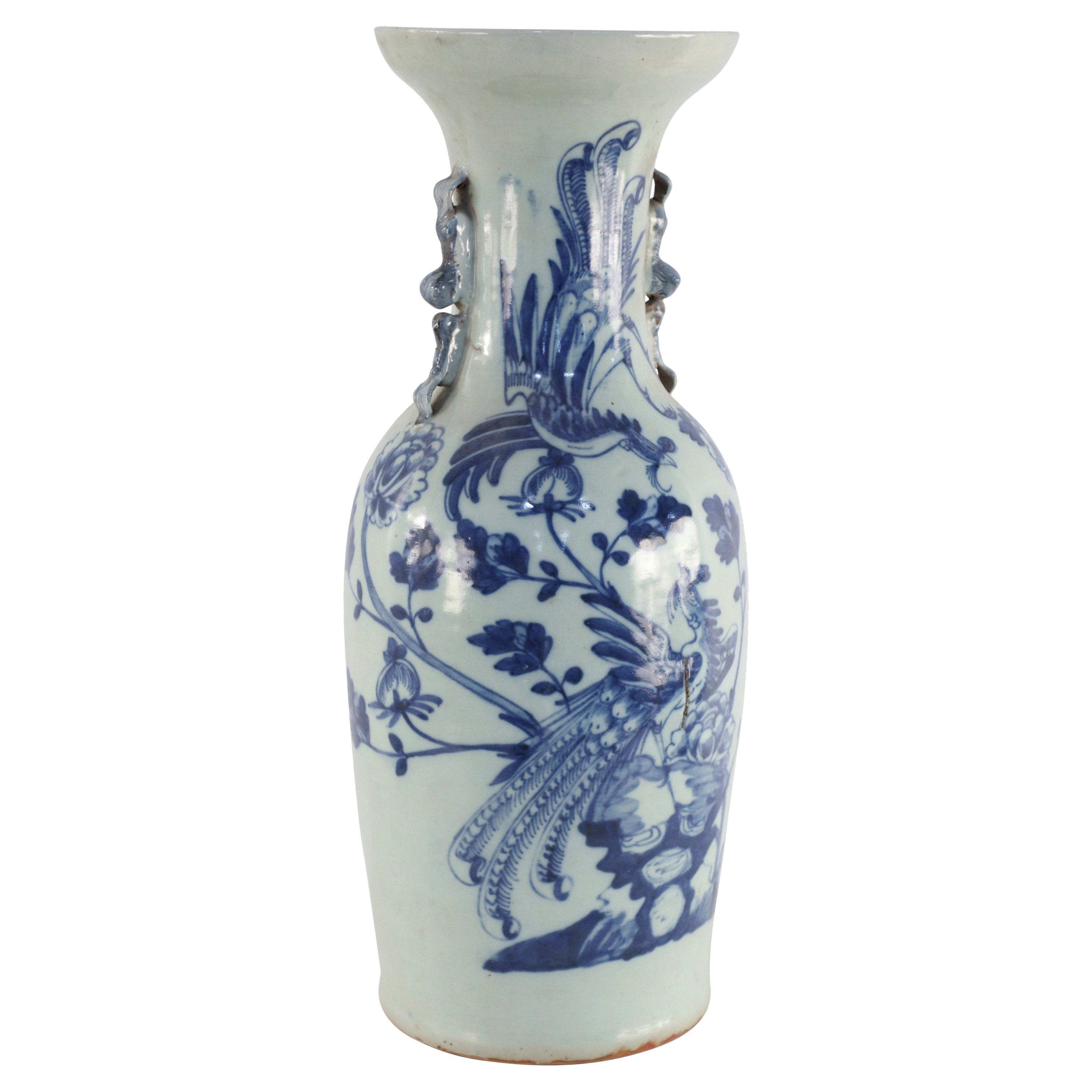 Chinese White and Blue Peacock Motif Porcelain Urn