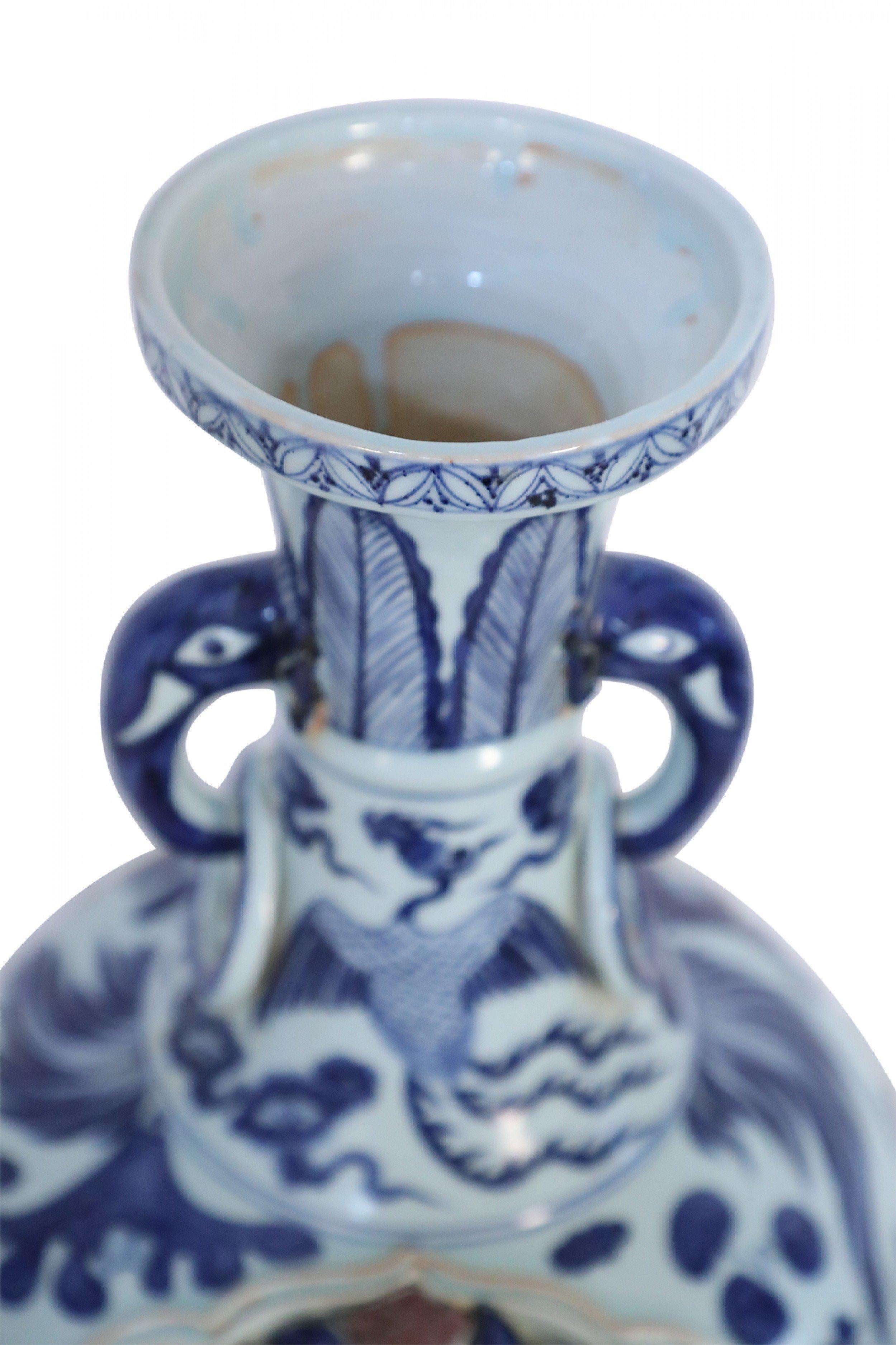 Chinese White and Blue Raised Rose Bush Design Porcelain Vase 7