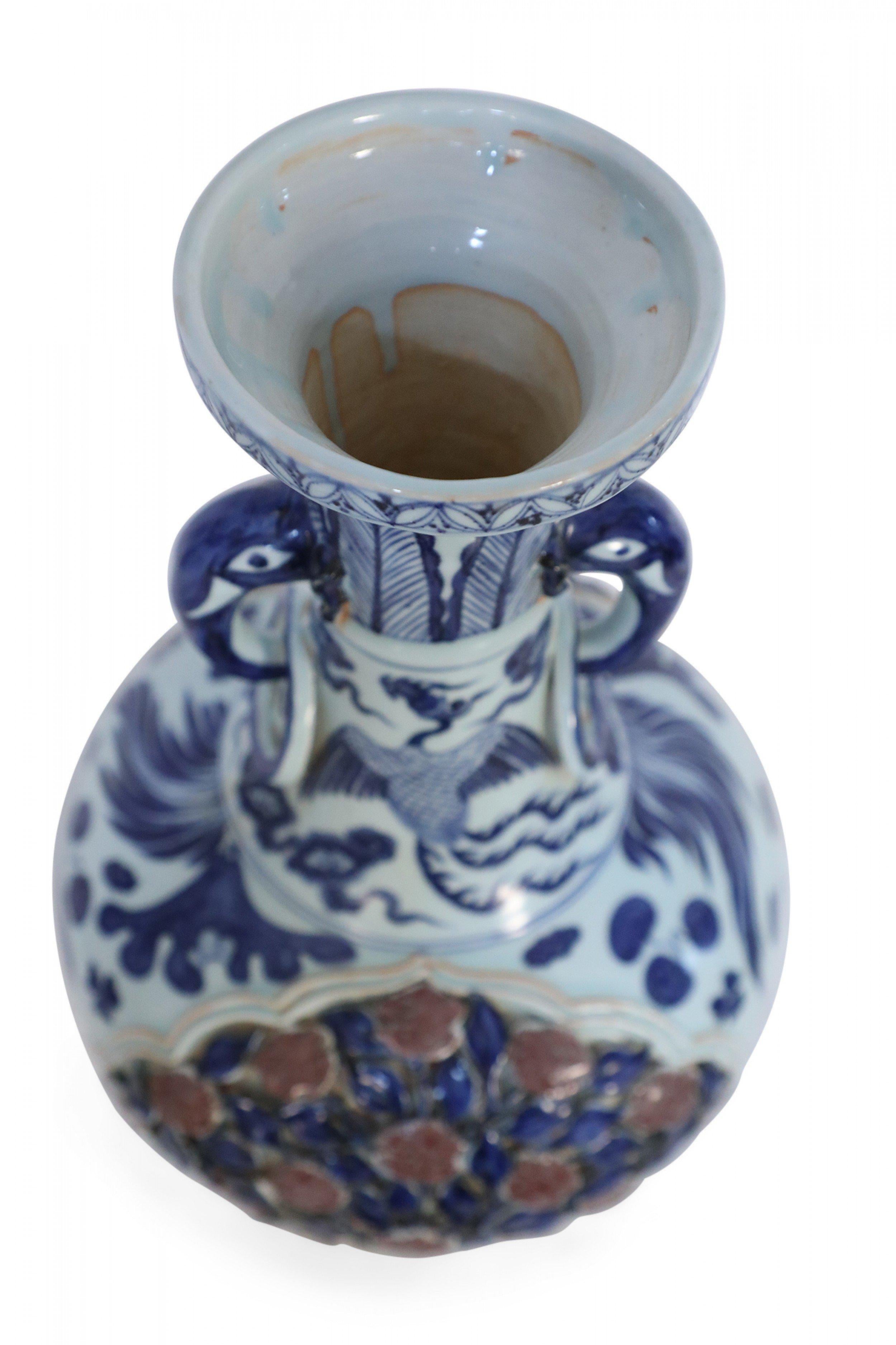 Chinese White and Blue Raised Rose Bush Design Porcelain Vase 8