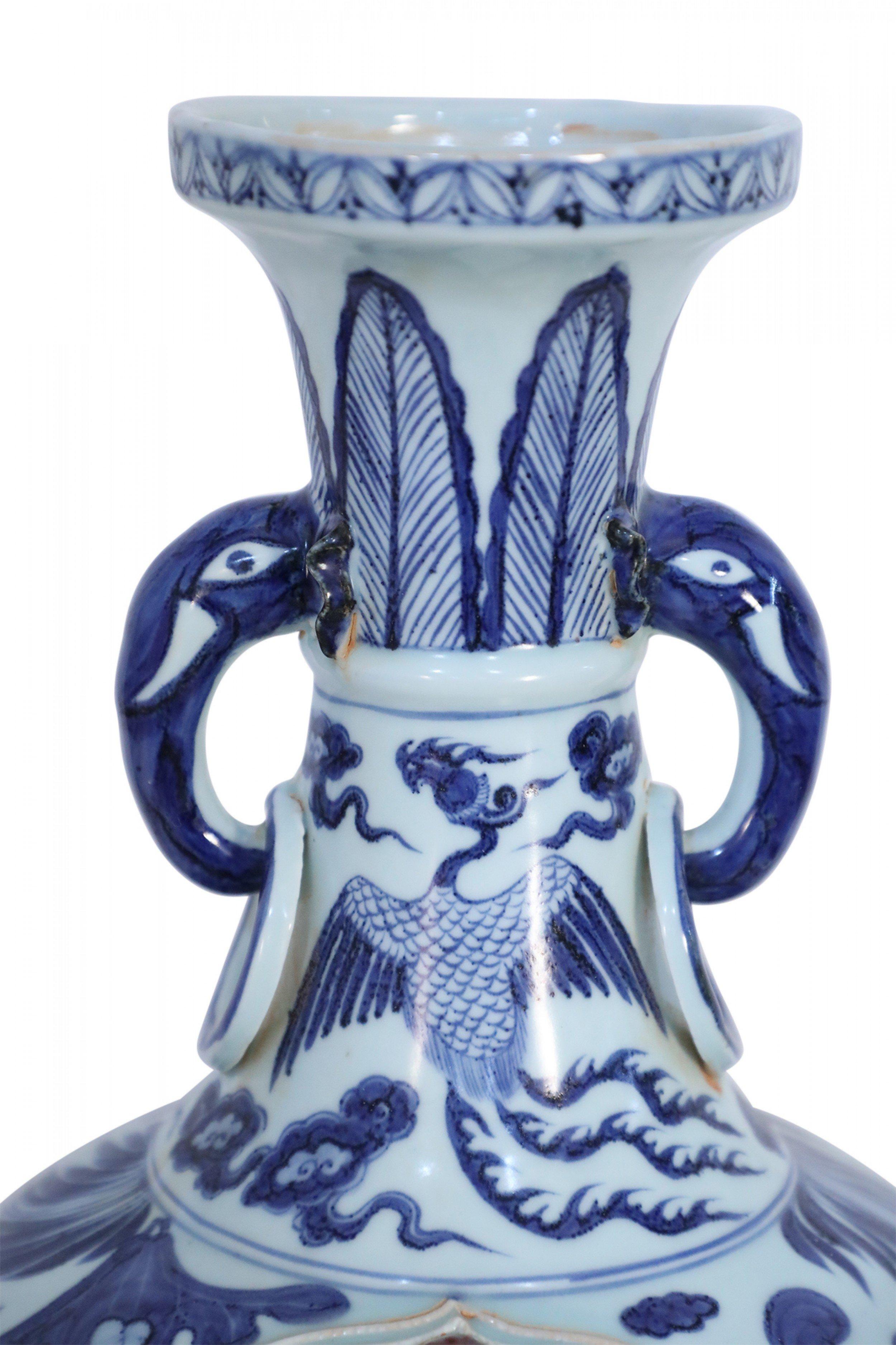 Chinese White and Blue Raised Rose Bush Design Porcelain Vase 4