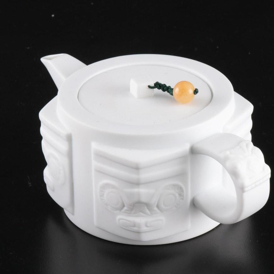 Chinesisches Teeservice aus glasierter Keramik in Weiß und Celadon (Chinoiserie) im Angebot