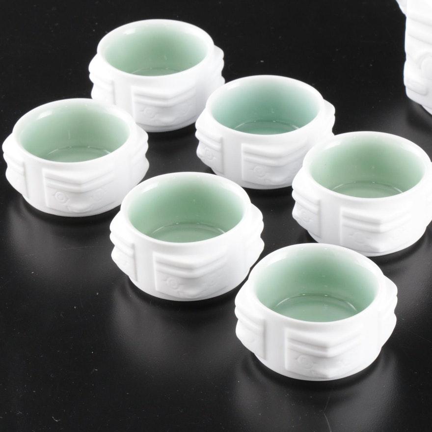 Chinesisches Teeservice aus glasierter Keramik in Weiß und Celadon (Glasiert) im Angebot