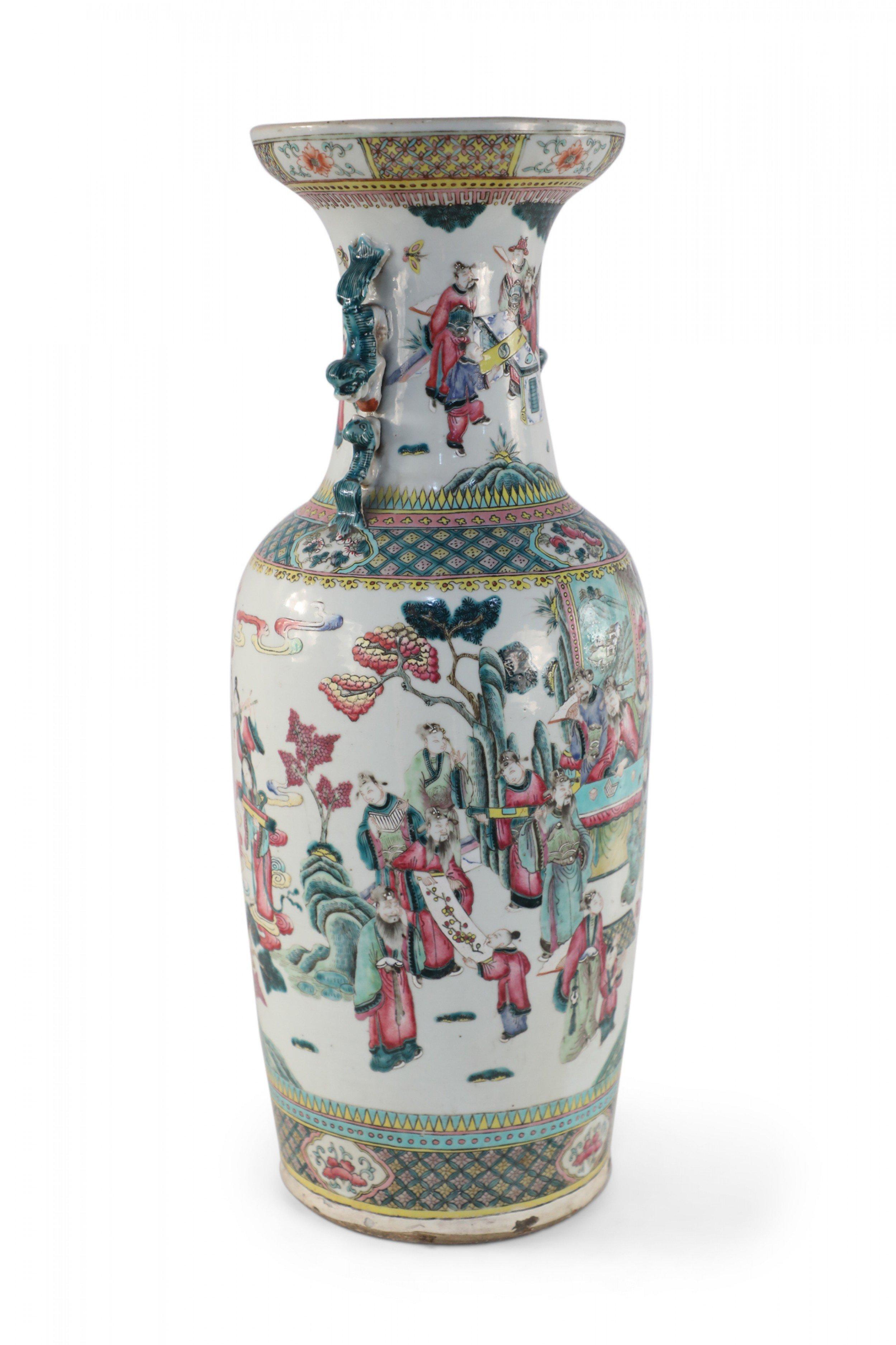 Chinese Export Chinese White and Figurative Pastoral Scene Porcelain Urn For Sale