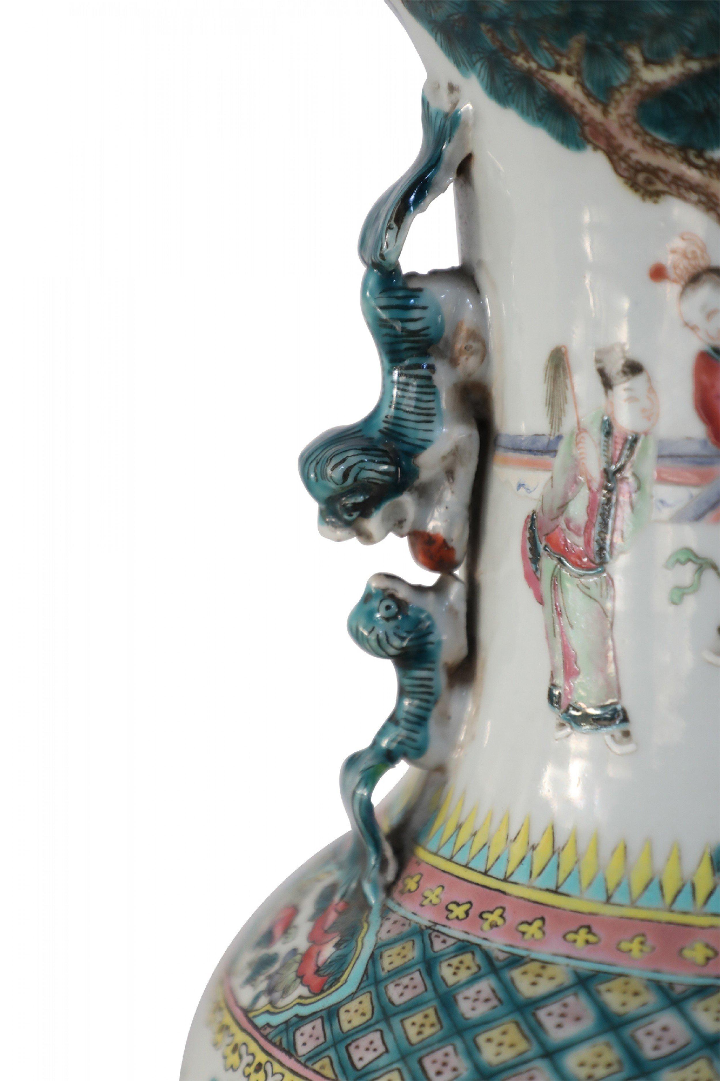19th Century Chinese White and Figurative Pastoral Scene Porcelain Urn For Sale