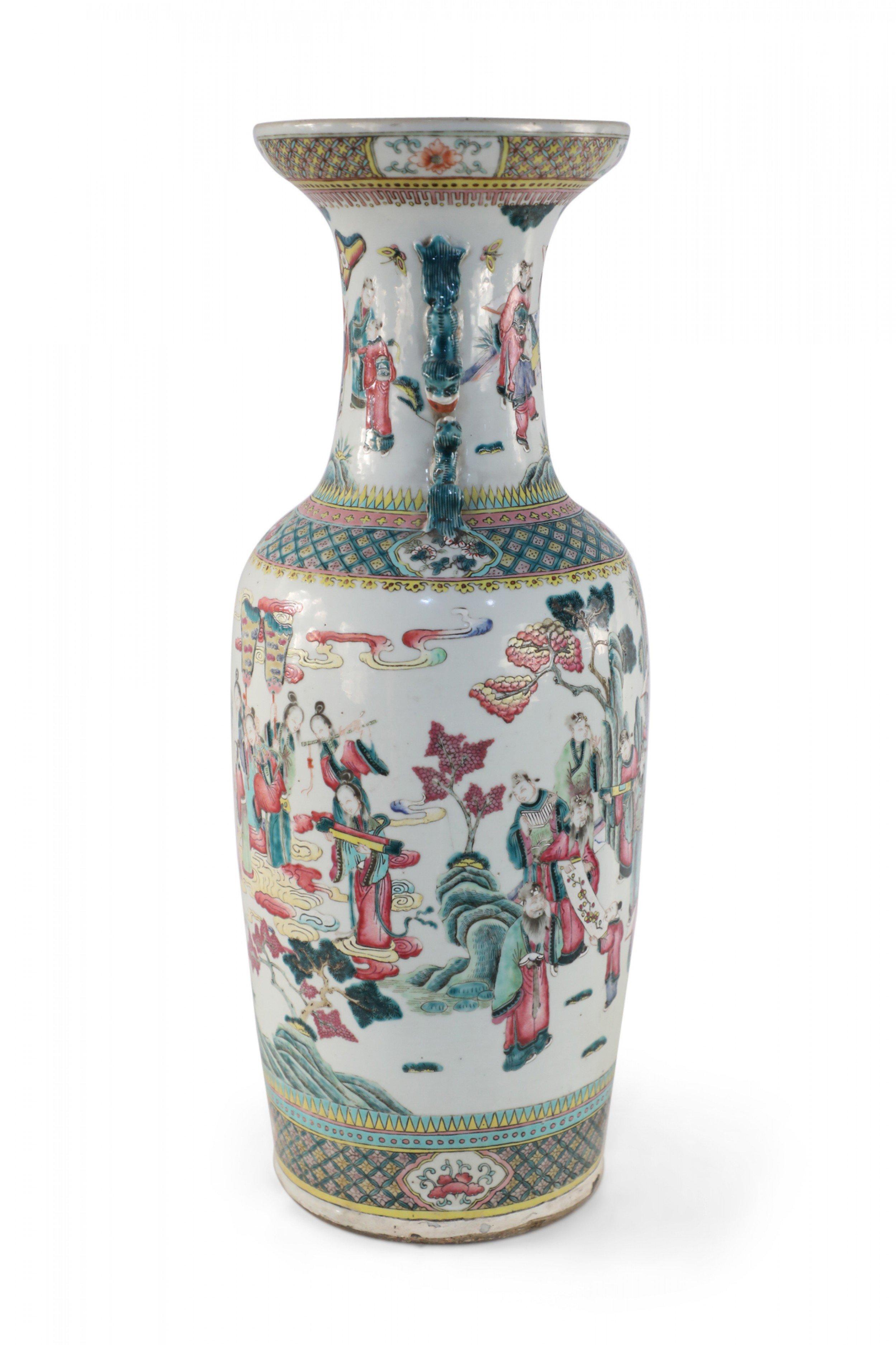 Chinese White and Figurative Pastoral Scene Porcelain Urn For Sale 1