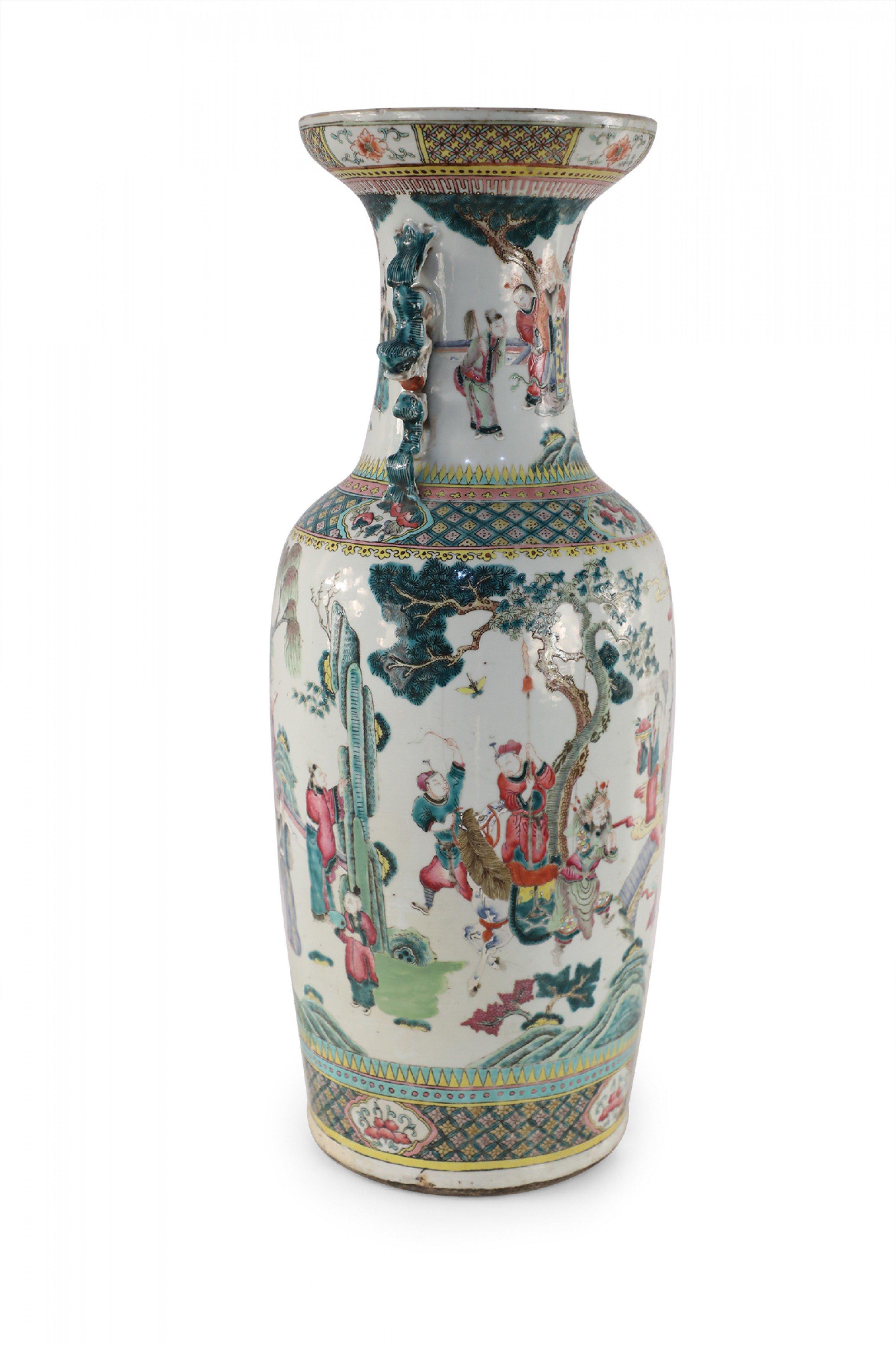 Chinese White and Figurative Pastoral Scene Porcelain Urn For Sale 3