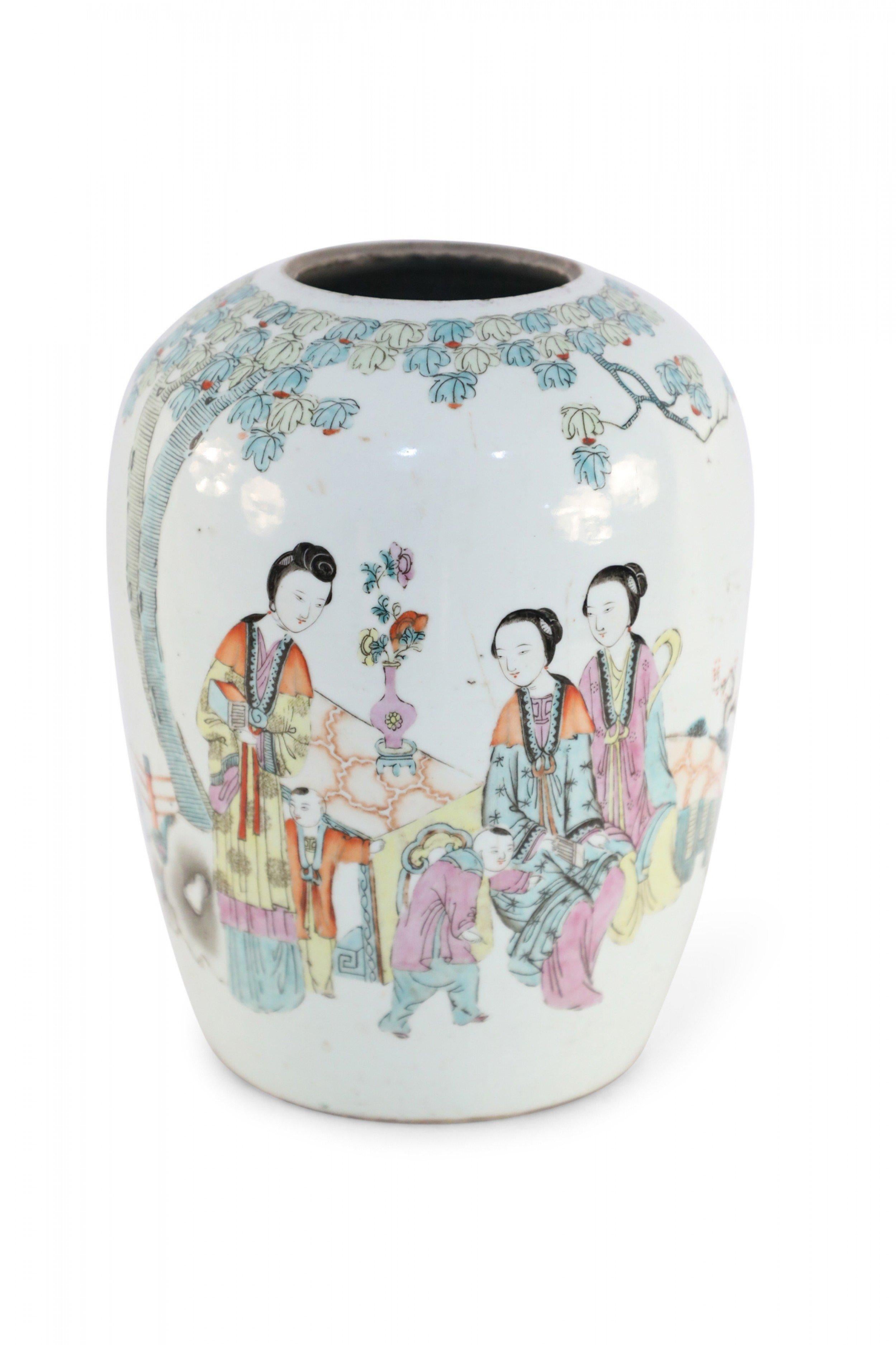 Chinese Export Chinese White and Figurative Scene Porcelain Winter Melon Vase For Sale