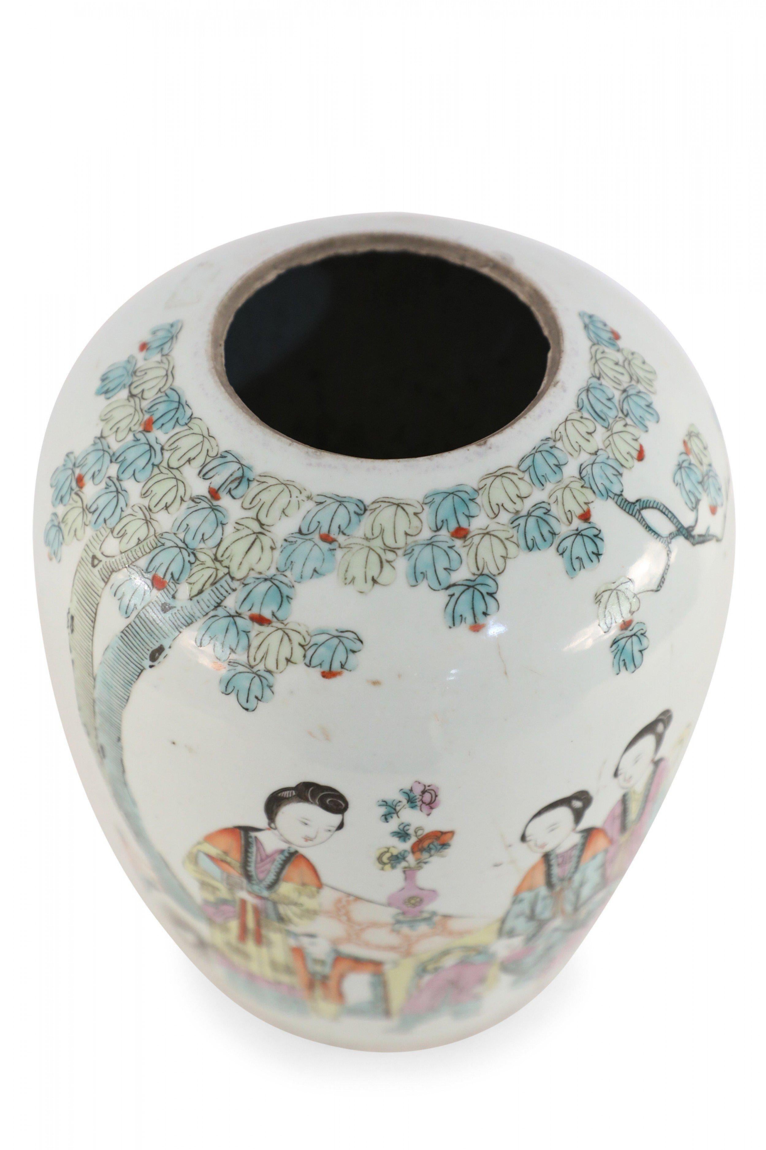 Chinese White and Figurative Scene Porcelain Winter Melon Vase In Good Condition For Sale In New York, NY