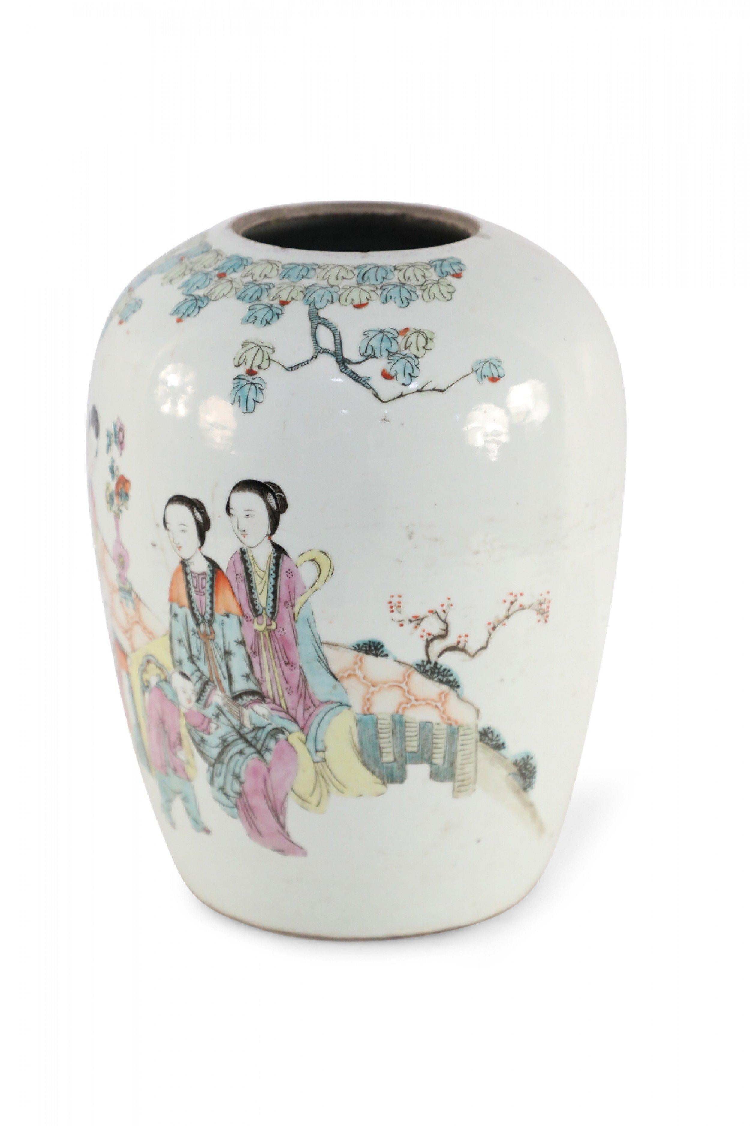 20th Century Chinese White and Figurative Scene Porcelain Winter Melon Vase For Sale