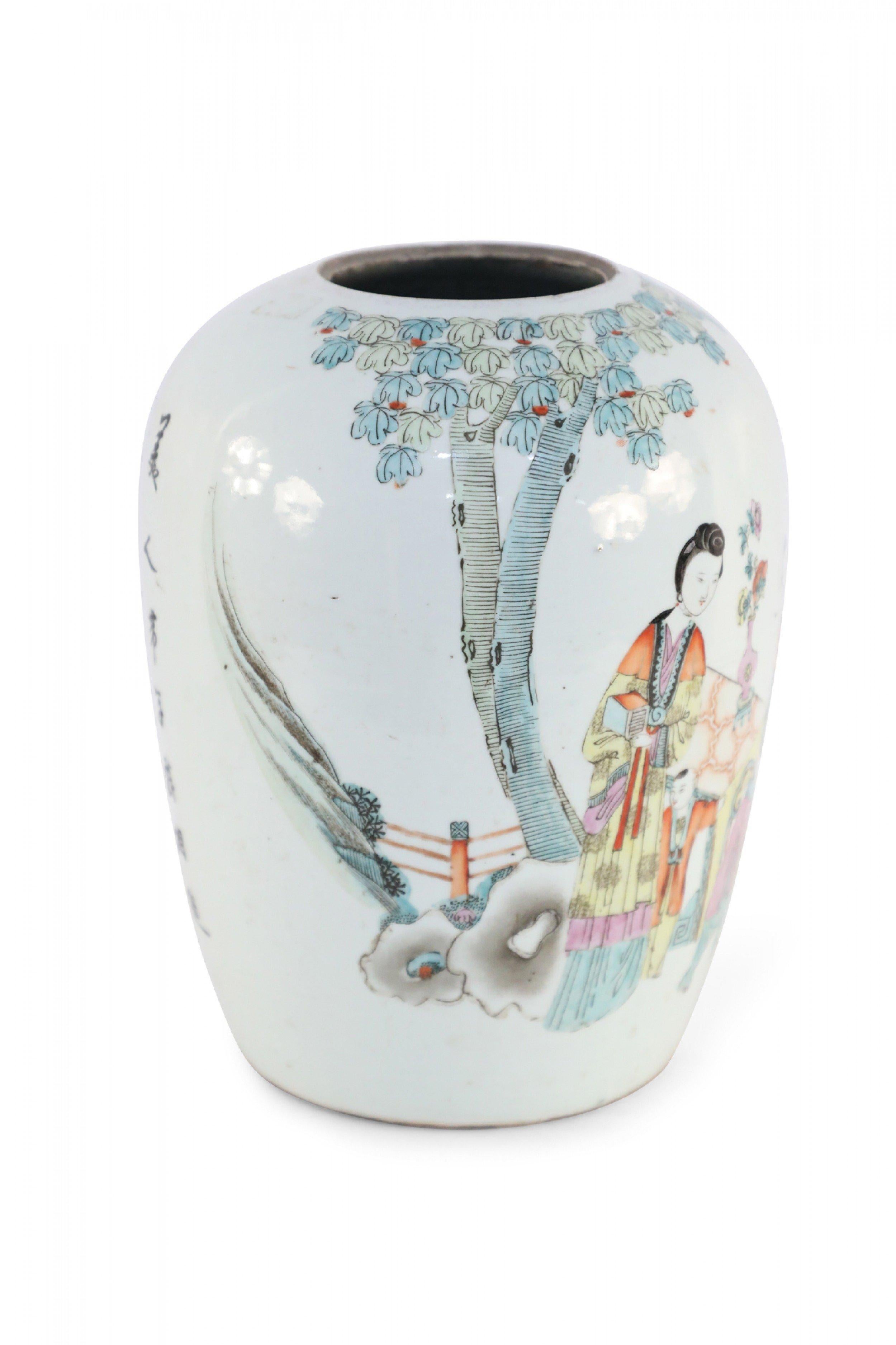 Chinese White and Figurative Scene Porcelain Winter Melon Vase For Sale 4