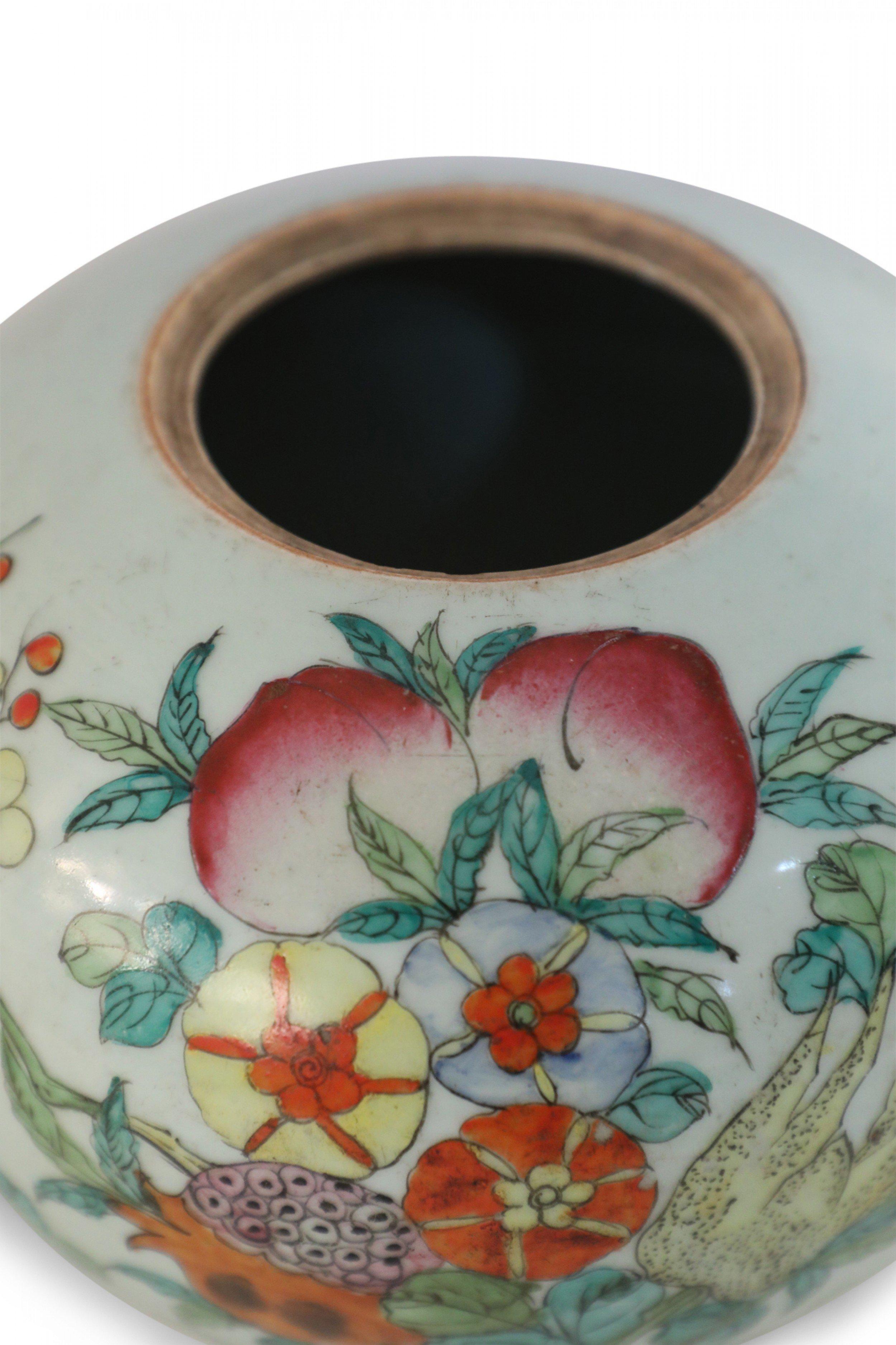 Chinese White and Floral Rounded Porcelain Watermelon Jar For Sale 5