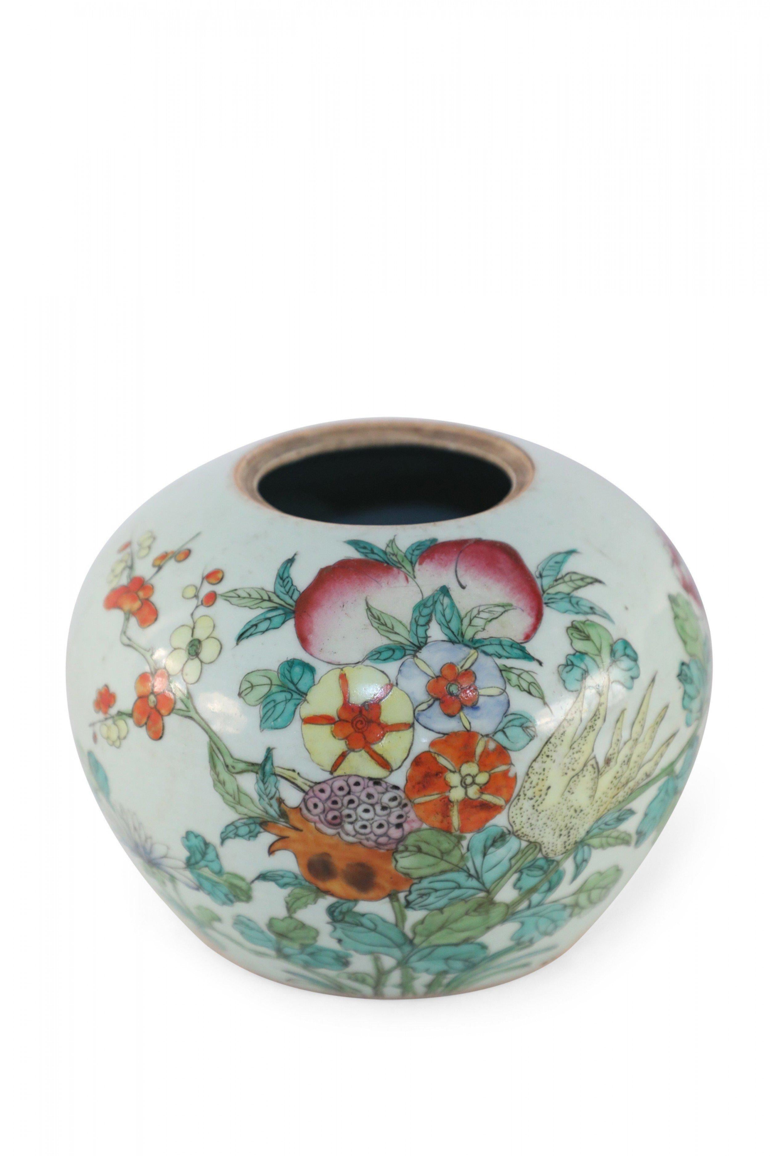 Chinese White and Floral Rounded Porcelain Watermelon Jar For Sale 6