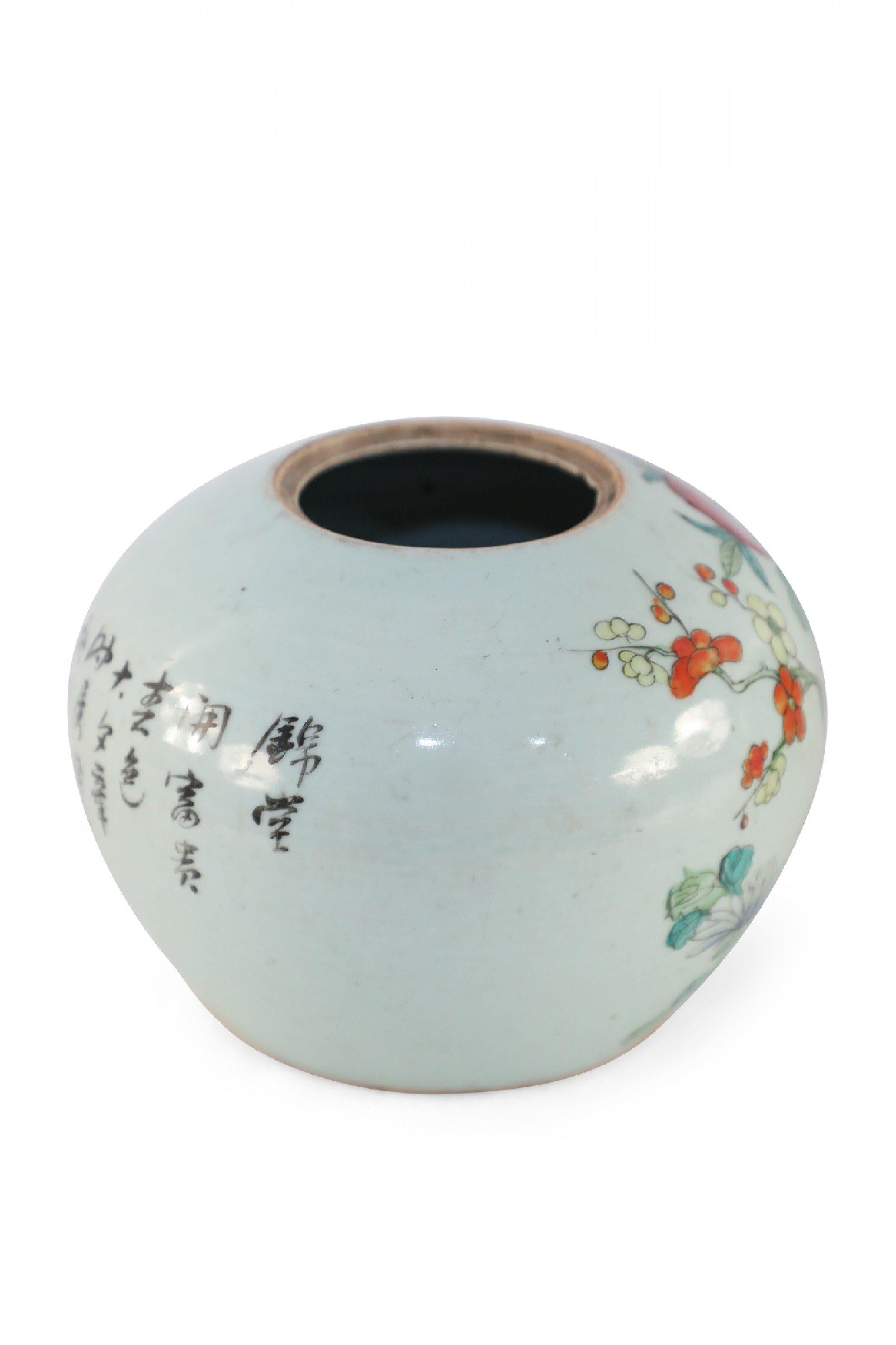 Chinese Export Chinese White and Floral Rounded Porcelain Watermelon Jar For Sale