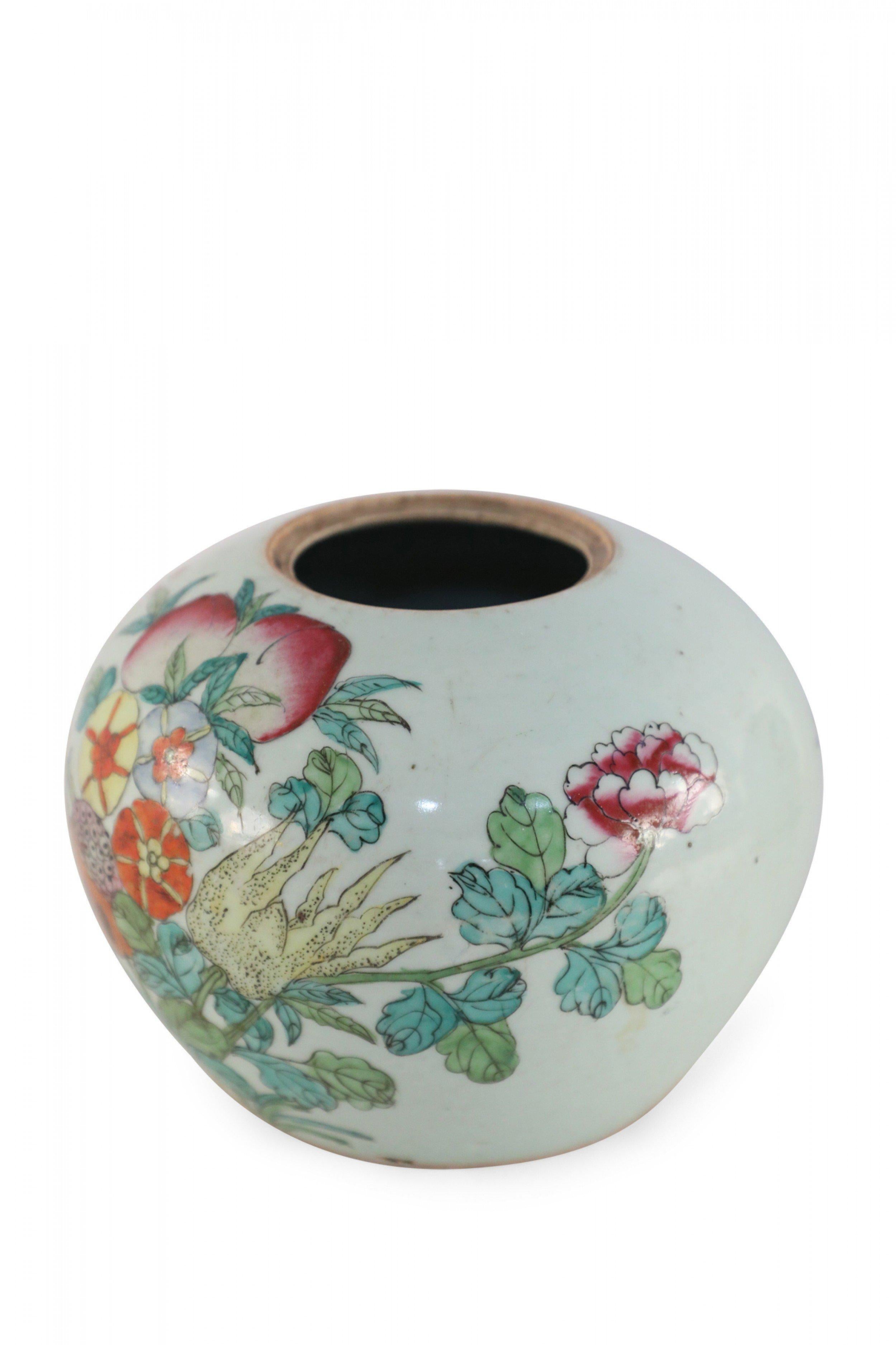 20th Century Chinese White and Floral Rounded Porcelain Watermelon Jar For Sale