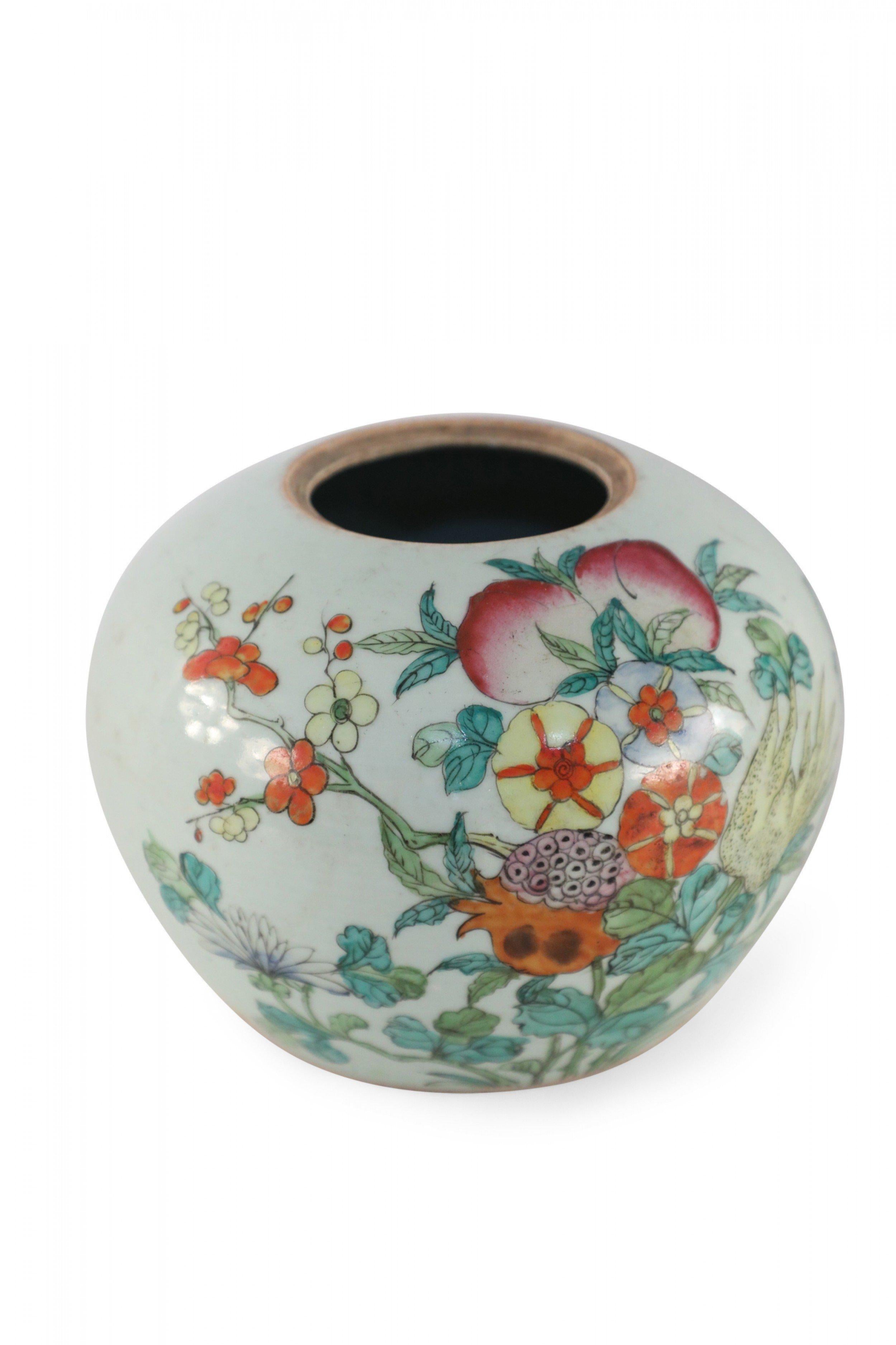 Chinese White and Floral Rounded Porcelain Watermelon Jar For Sale 1