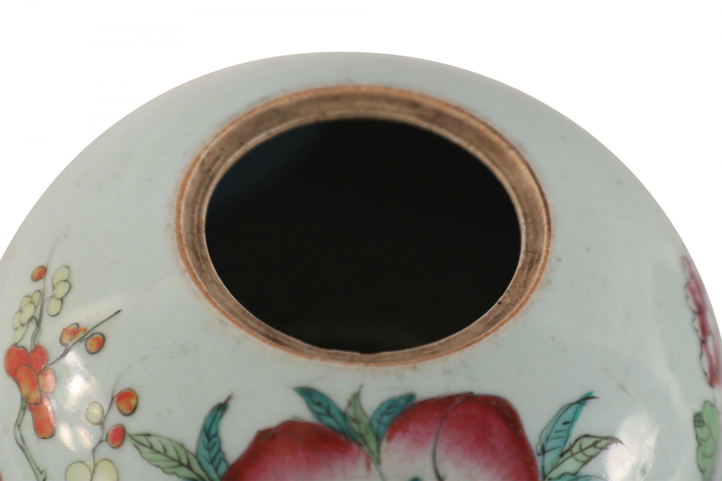 Chinese White and Floral Rounded Porcelain Watermelon Jar For Sale 3