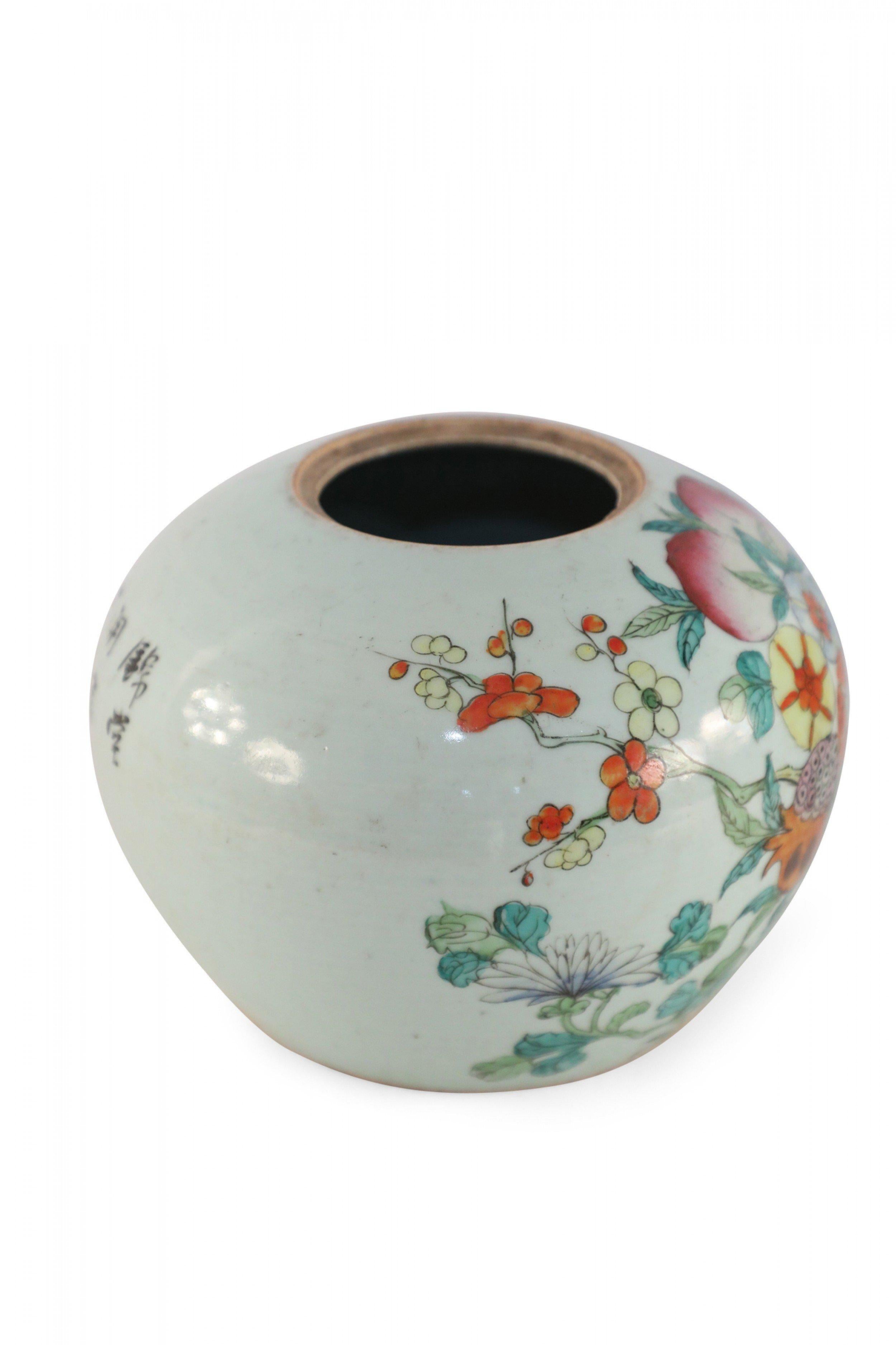 Chinese White and Floral Rounded Porcelain Watermelon Jar For Sale 4