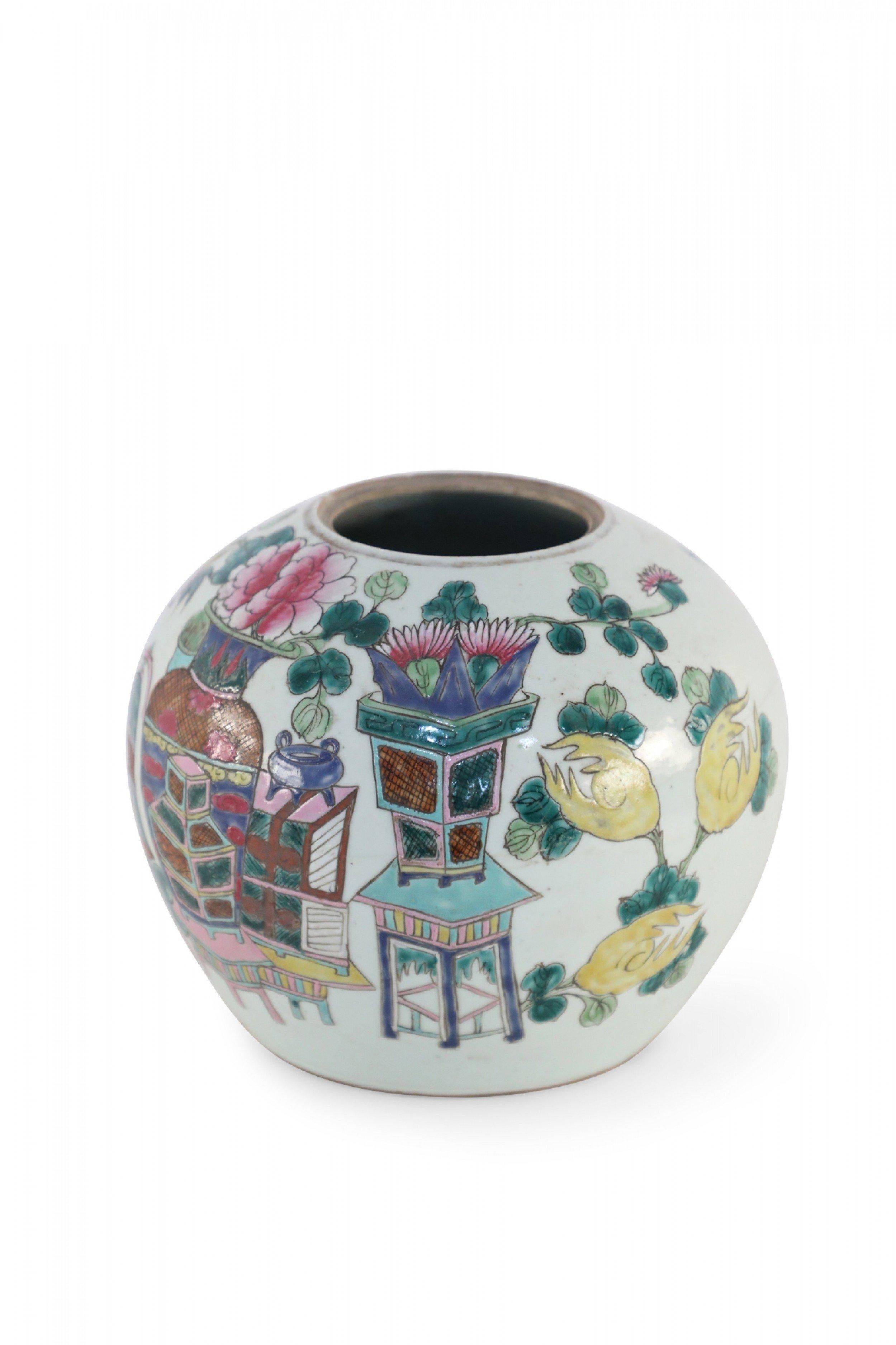 20th Century Chinese White and Multicolor Decoration Porcelain Watermelon Jar For Sale
