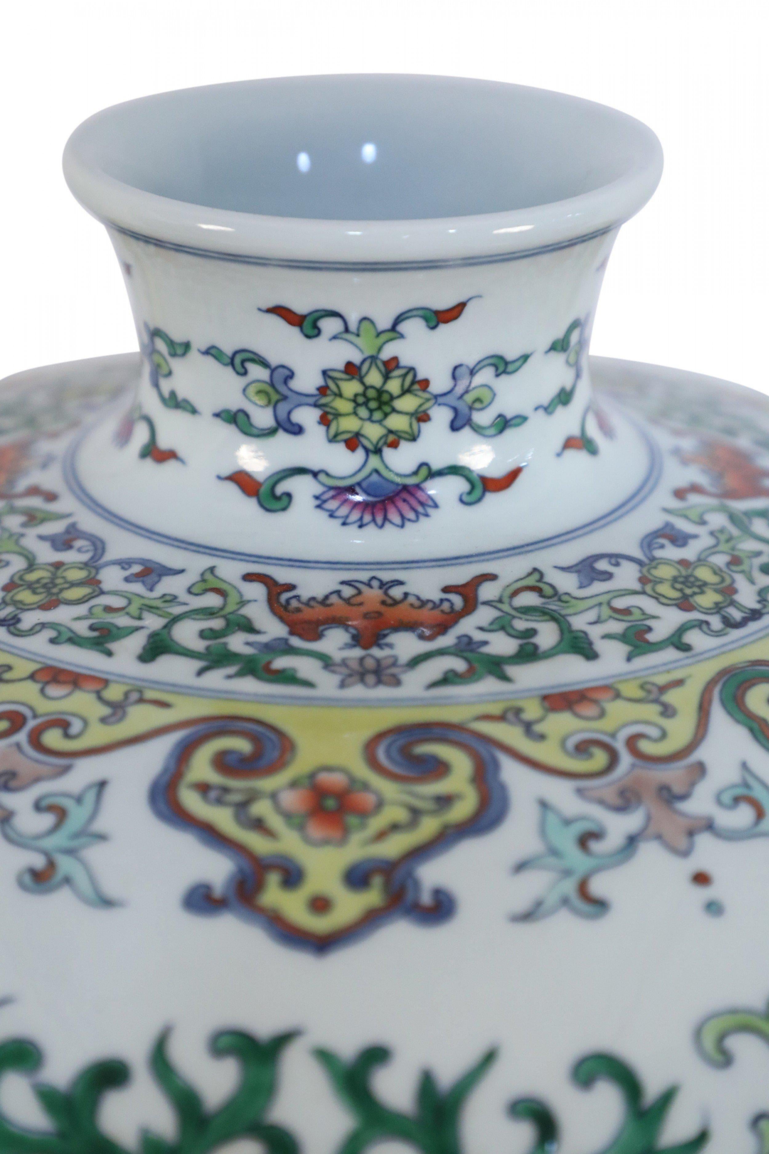 Chinese White and Multicolor Floral and Vine Motif Meiping Porcelain Urn 6