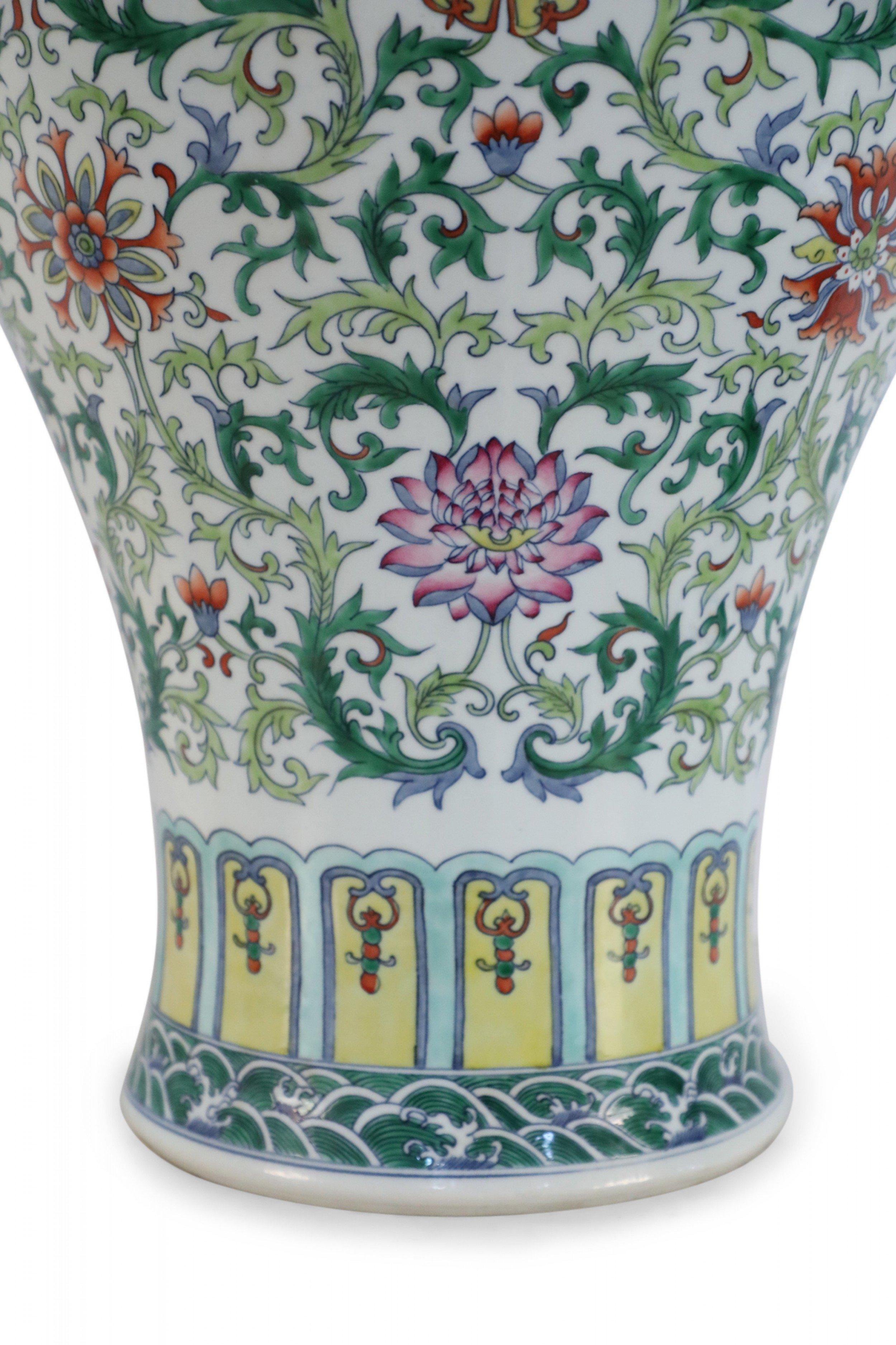 Chinese White and Multicolor Floral and Vine Motif Meiping Porcelain Urn 3