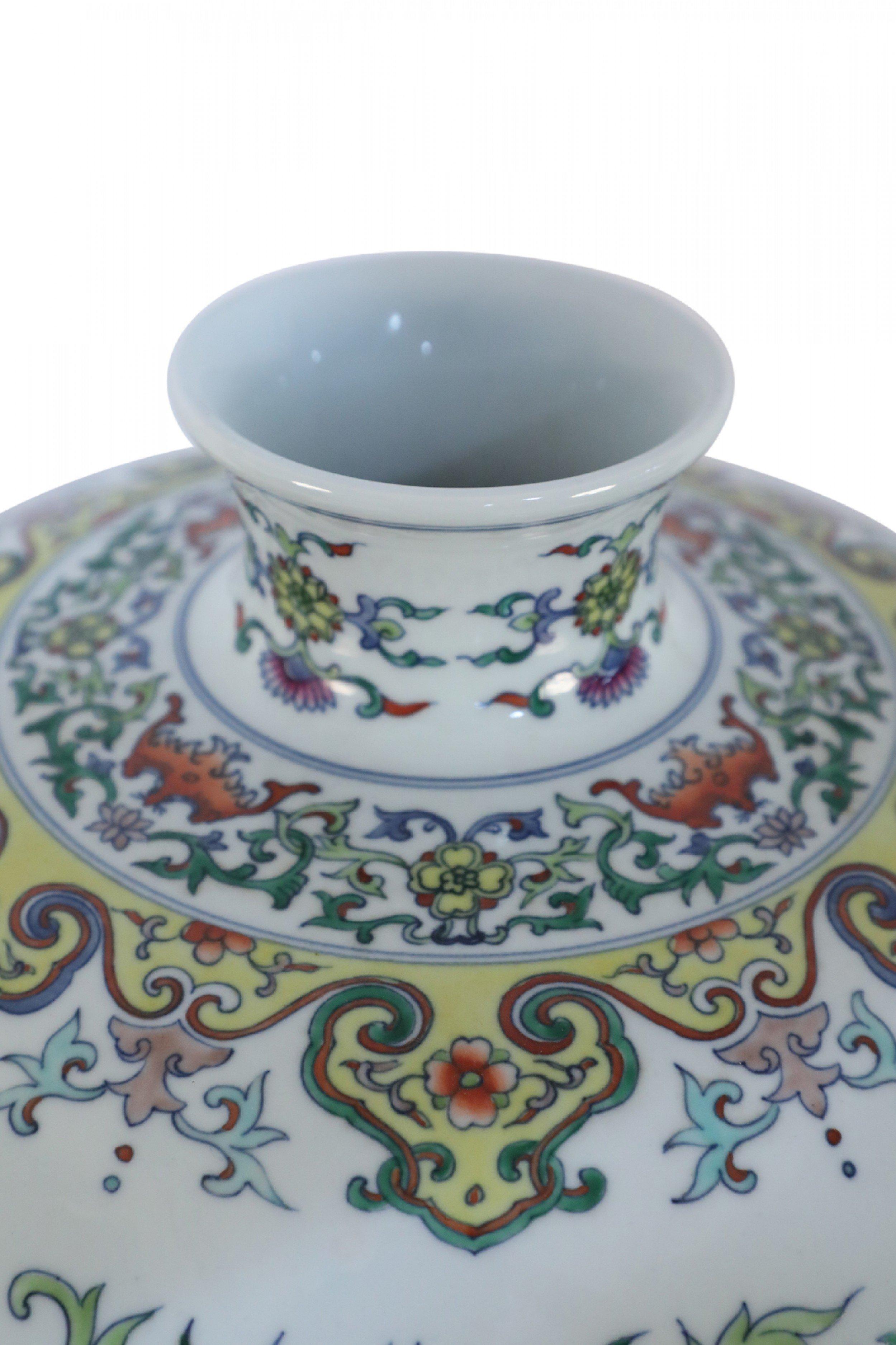 Chinese White and Multicolor Floral and Vine Motif Meiping Porcelain Urn 4