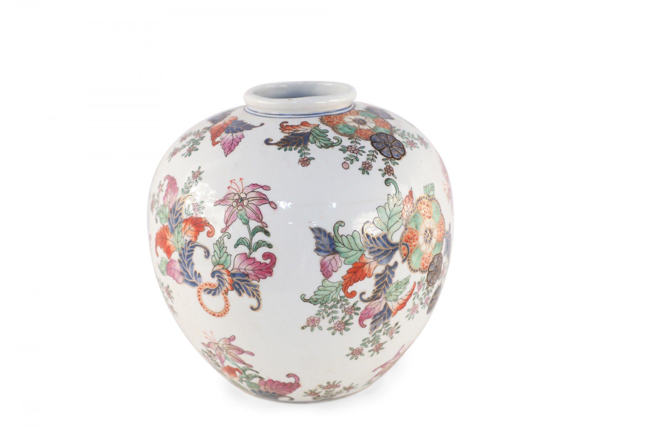 Chinese White and Multicolor Floral Round Porcelain Vase In Good Condition For Sale In New York, NY