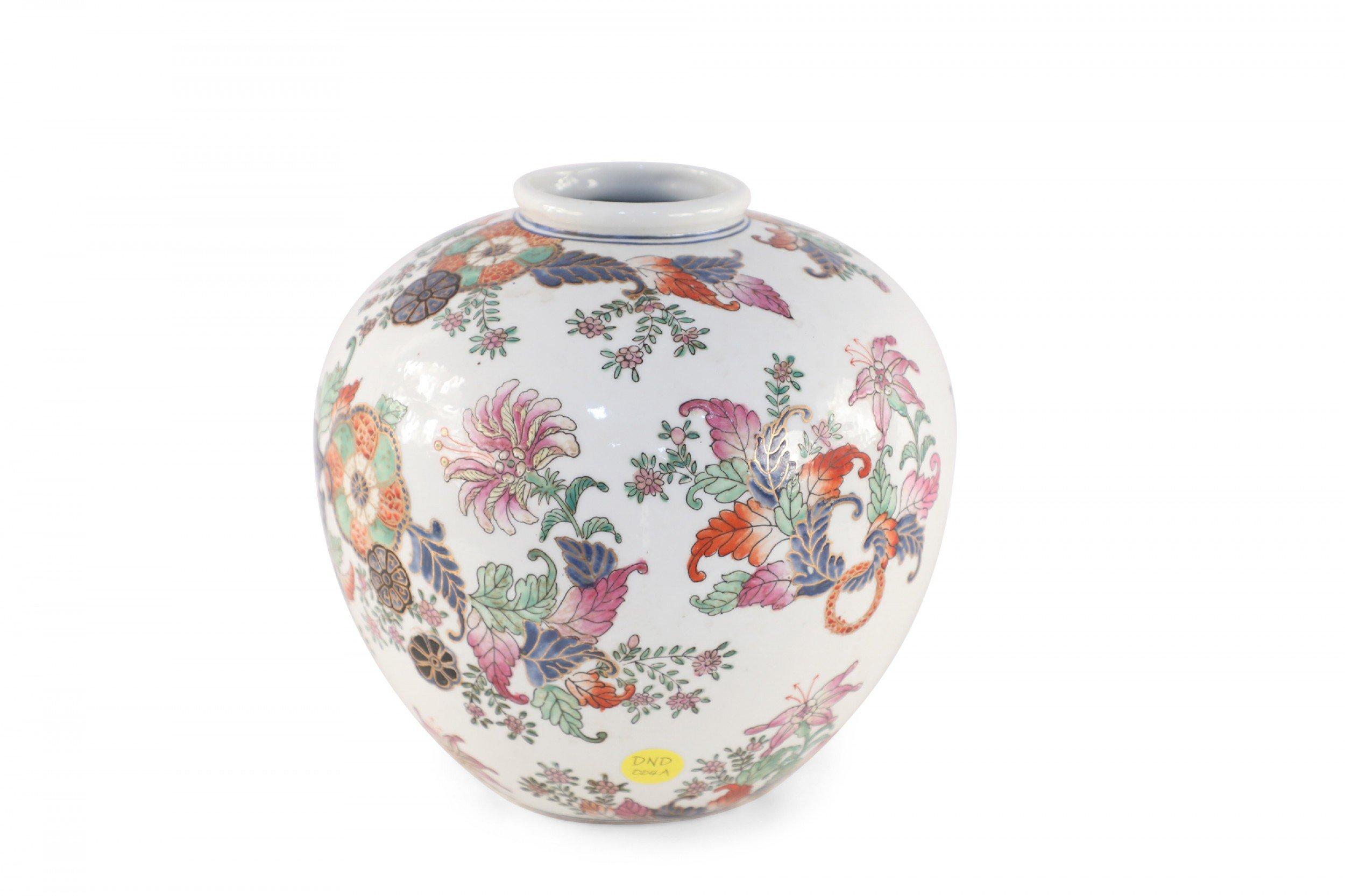Chinese White and Multicolor Floral Round Porcelain Vase For Sale 1