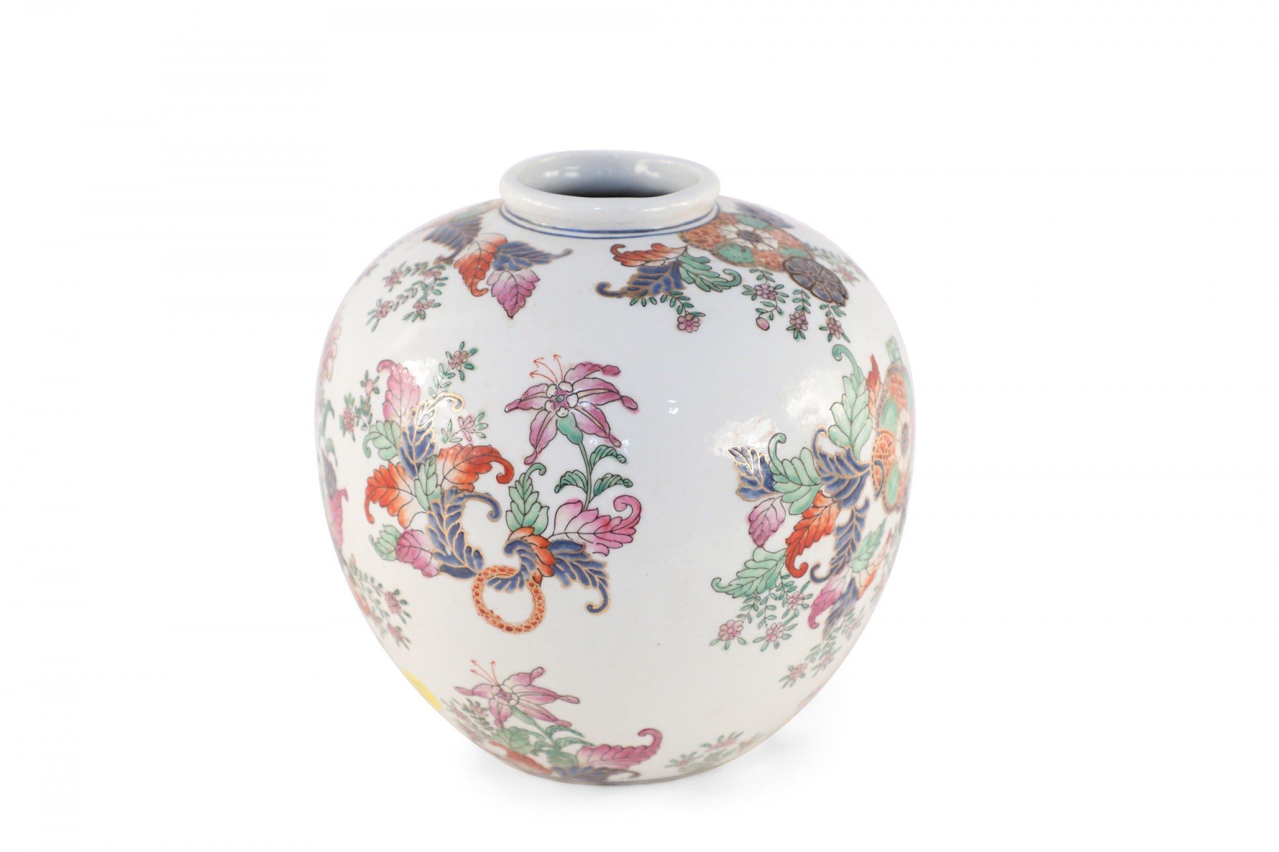 Chinese White and Multicolor Floral Round Porcelain Vase For Sale 2