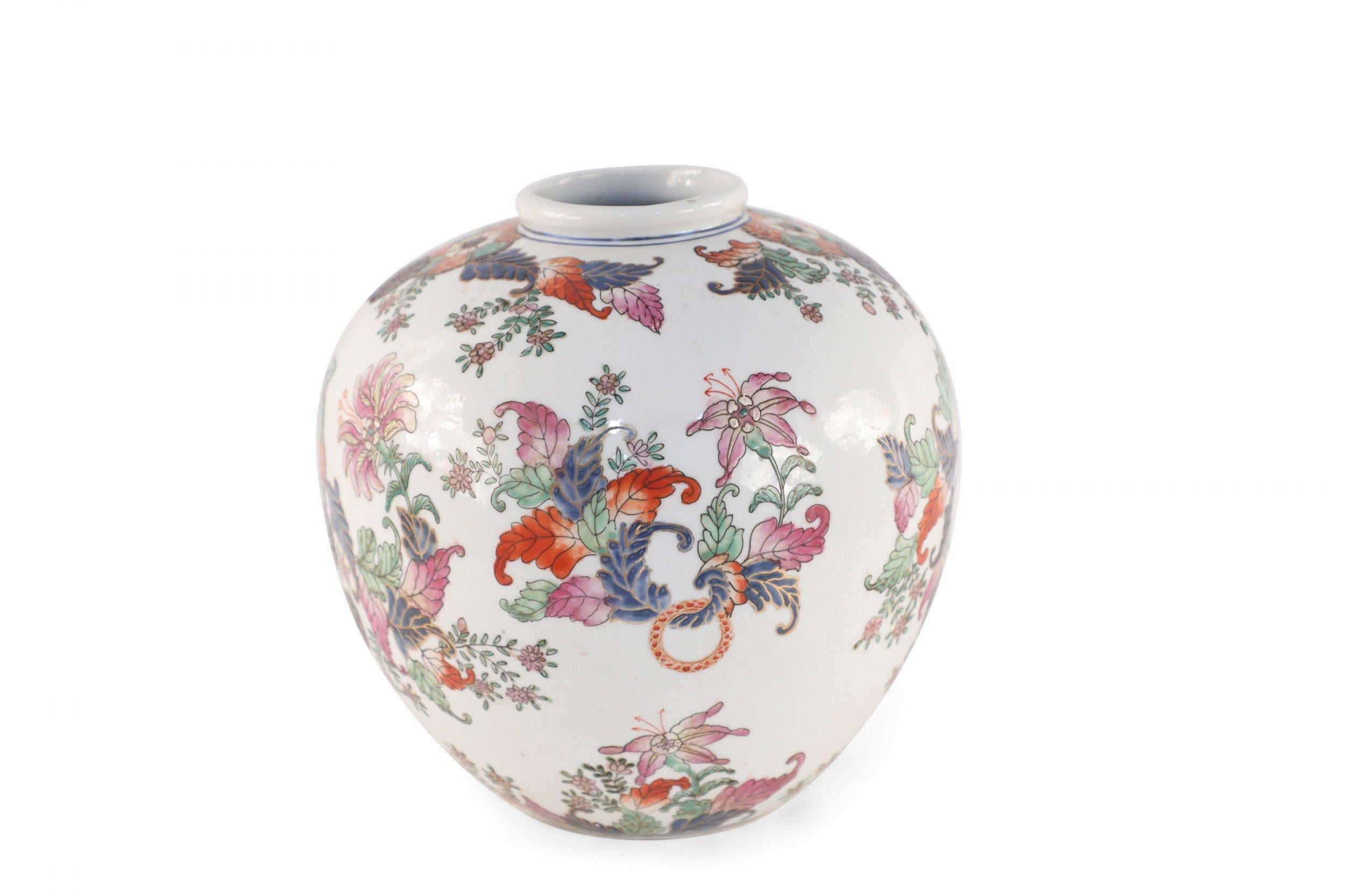 Chinese White and Multicolor Floral Round Porcelain Vase For Sale 3