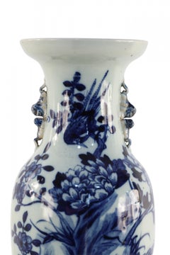 Chinese White and Navy Blue Botanical Design Porcelain Urn