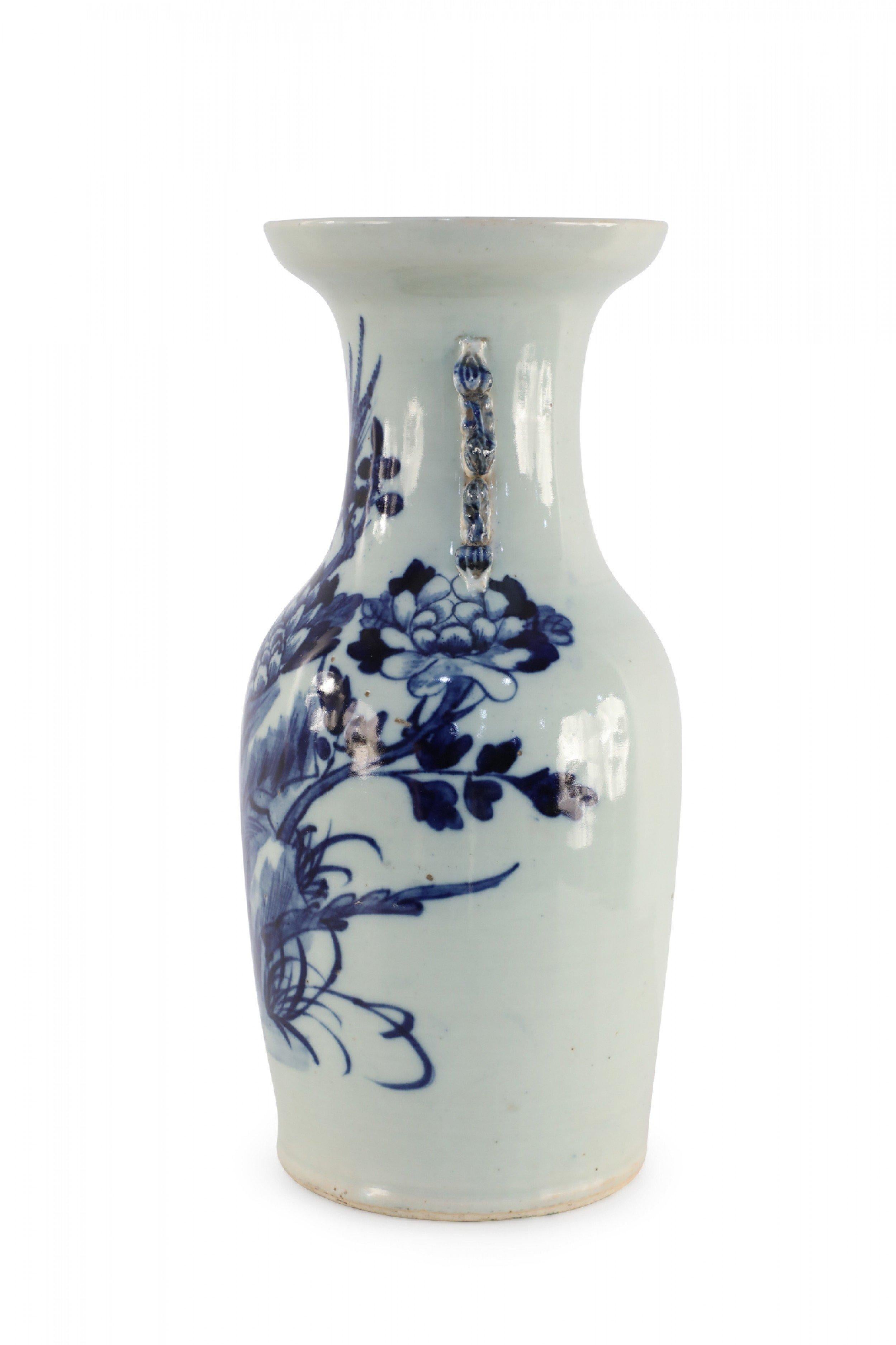 Chinese Export Chinese White and Navy Blue Botanical Design Porcelain Urn For Sale