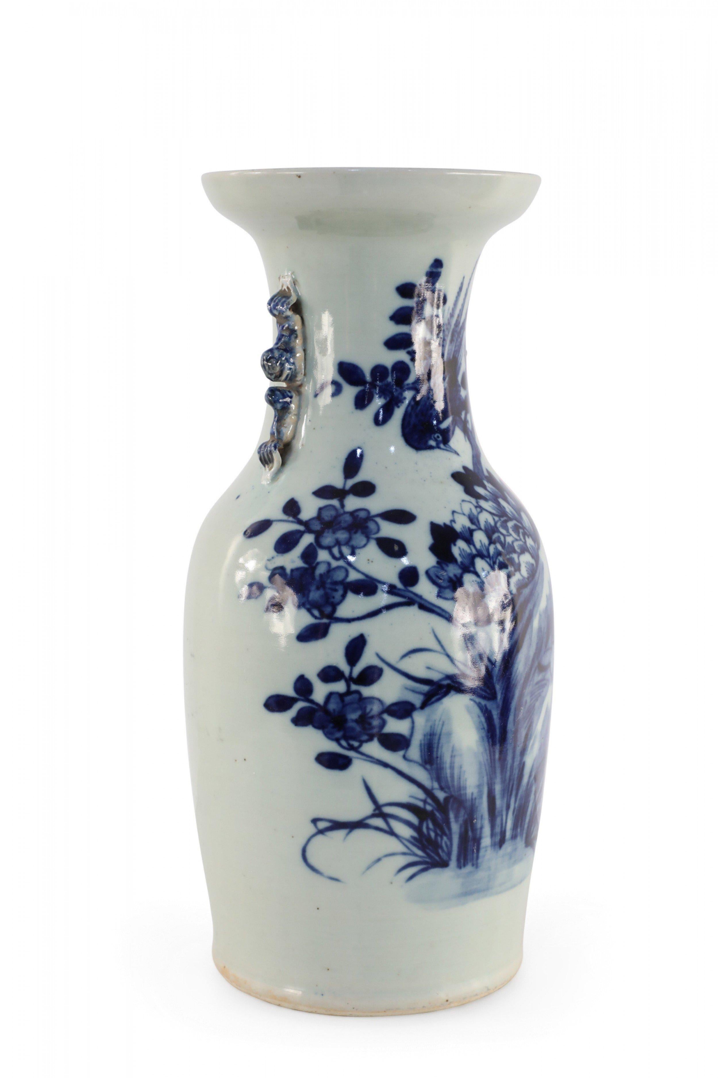 Chinese White and Navy Blue Botanical Design Porcelain Urn For Sale 1
