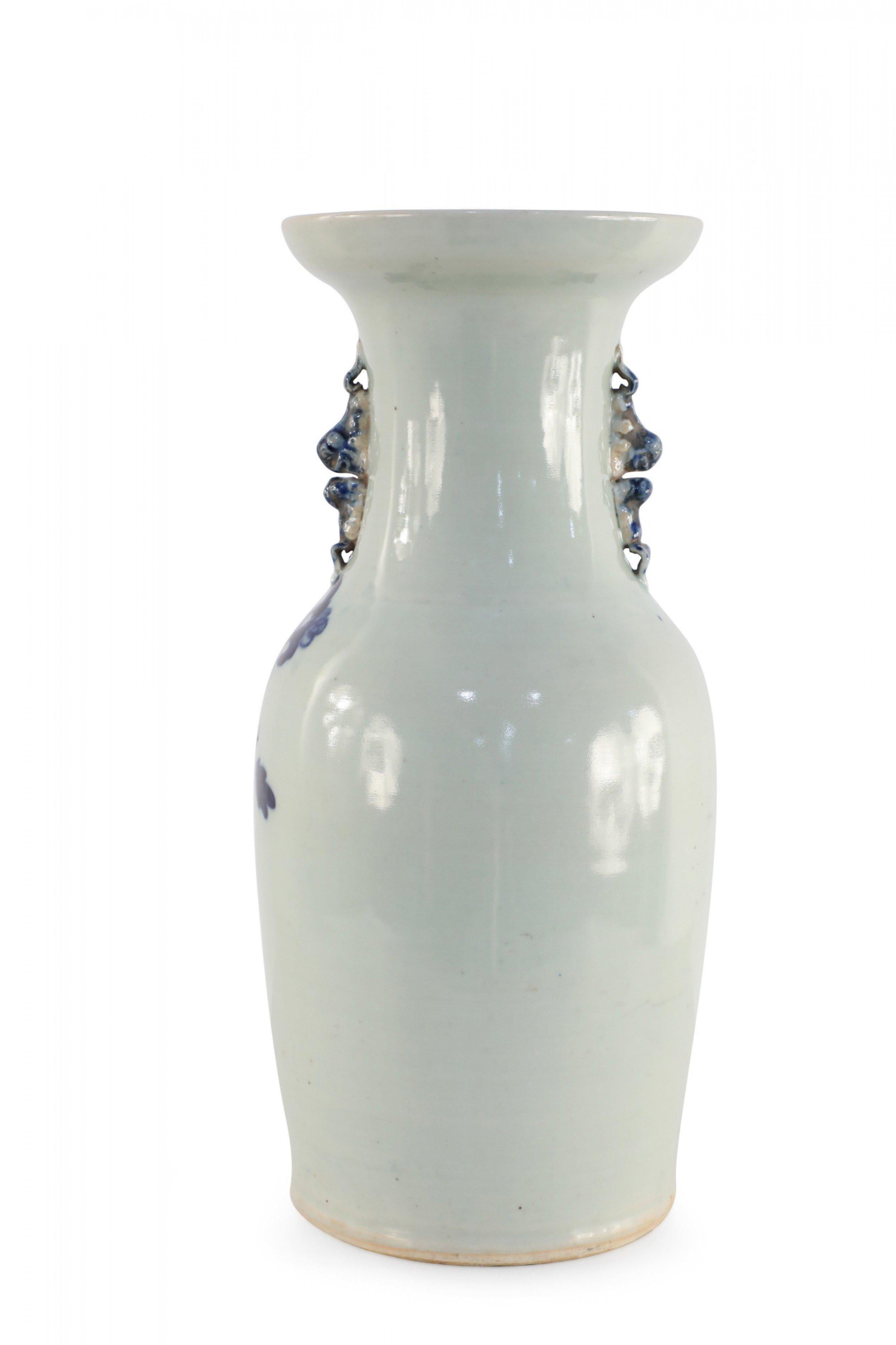 Chinese White and Navy Blue Botanical Design Porcelain Urn For Sale 2