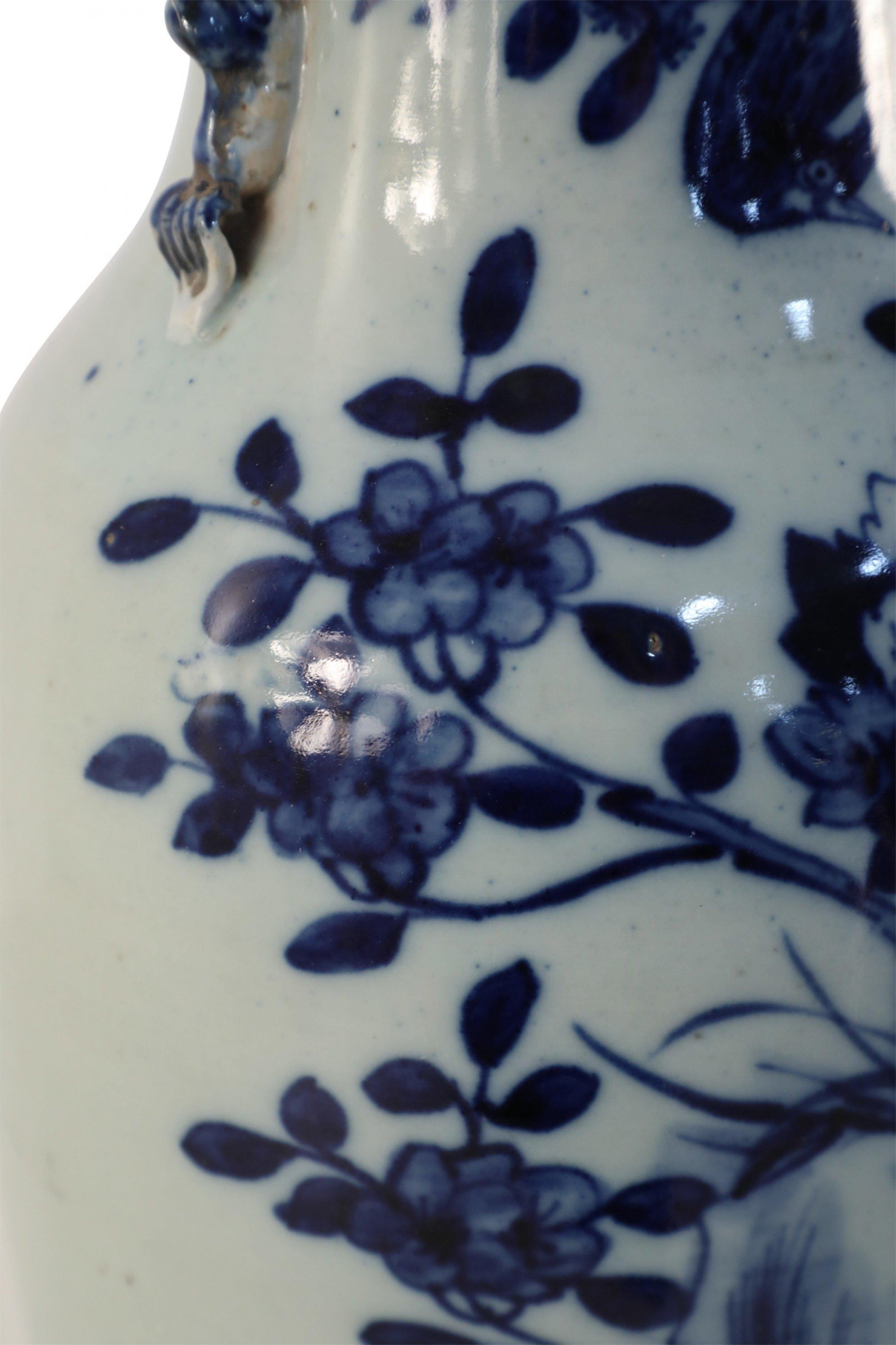 Chinese White and Navy Blue Botanical Design Porcelain Urn For Sale 4