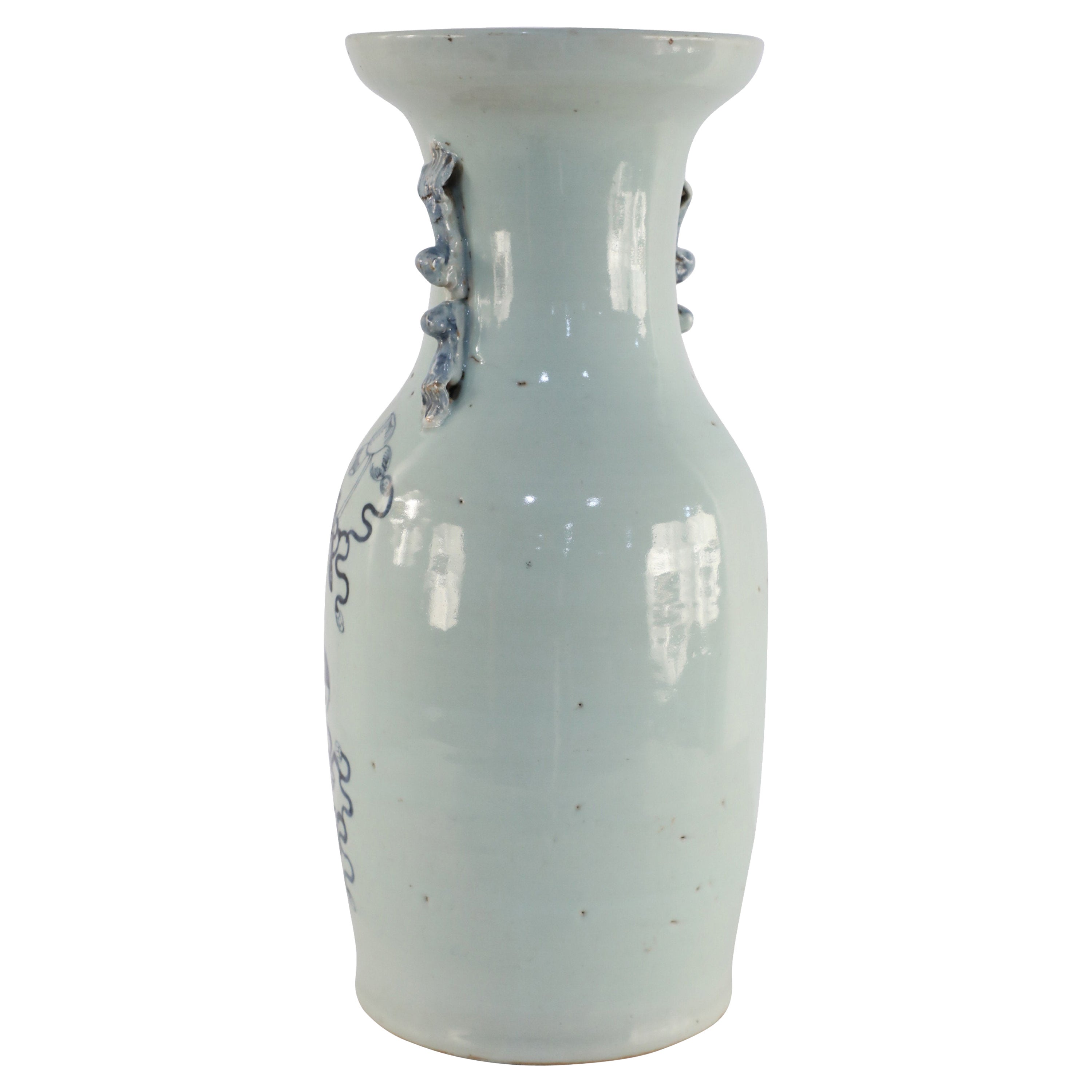 Chinese White and Navy Blue Symbol Patterned Porcelain Urn