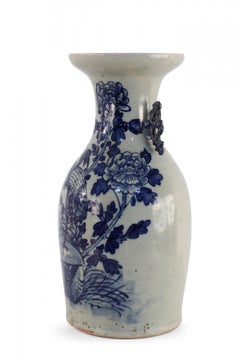 Chinese White and Navy Egret Design Porcelain Urn