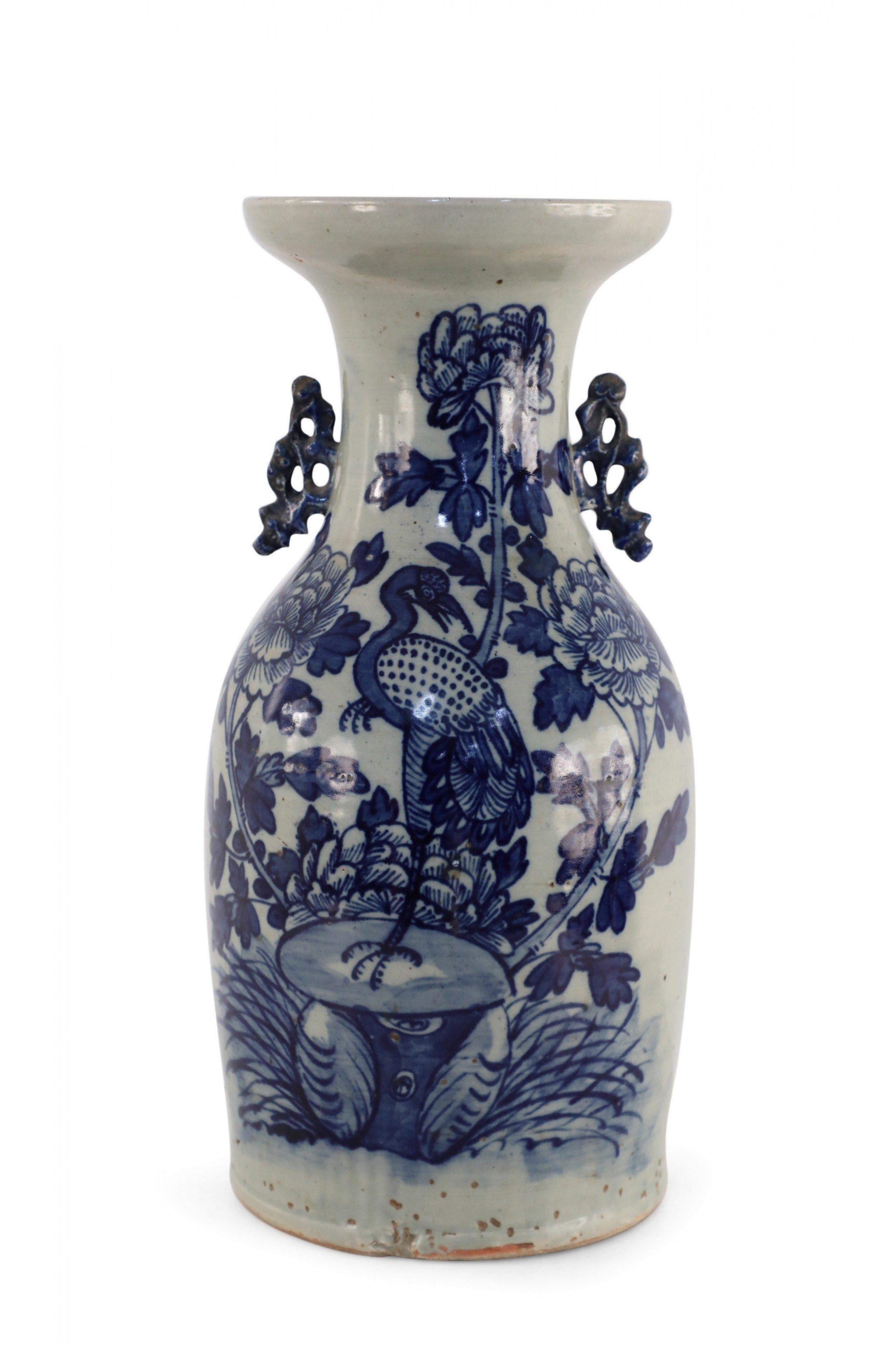 Chinese White and Navy Egret Design Porcelain Urn For Sale 3