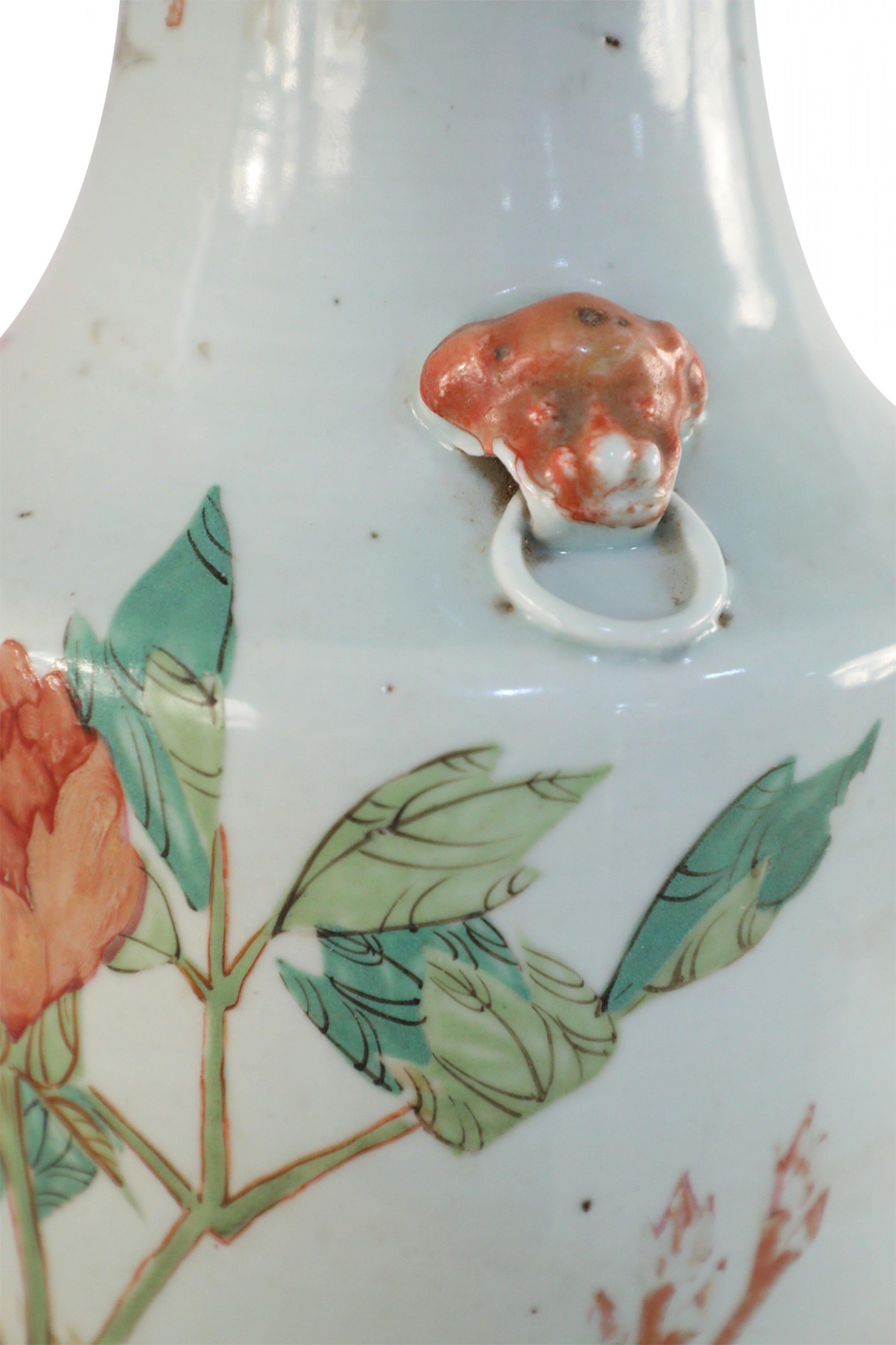 Chinese White and Orange Botantical Motif Porcelain Urn For Sale 1