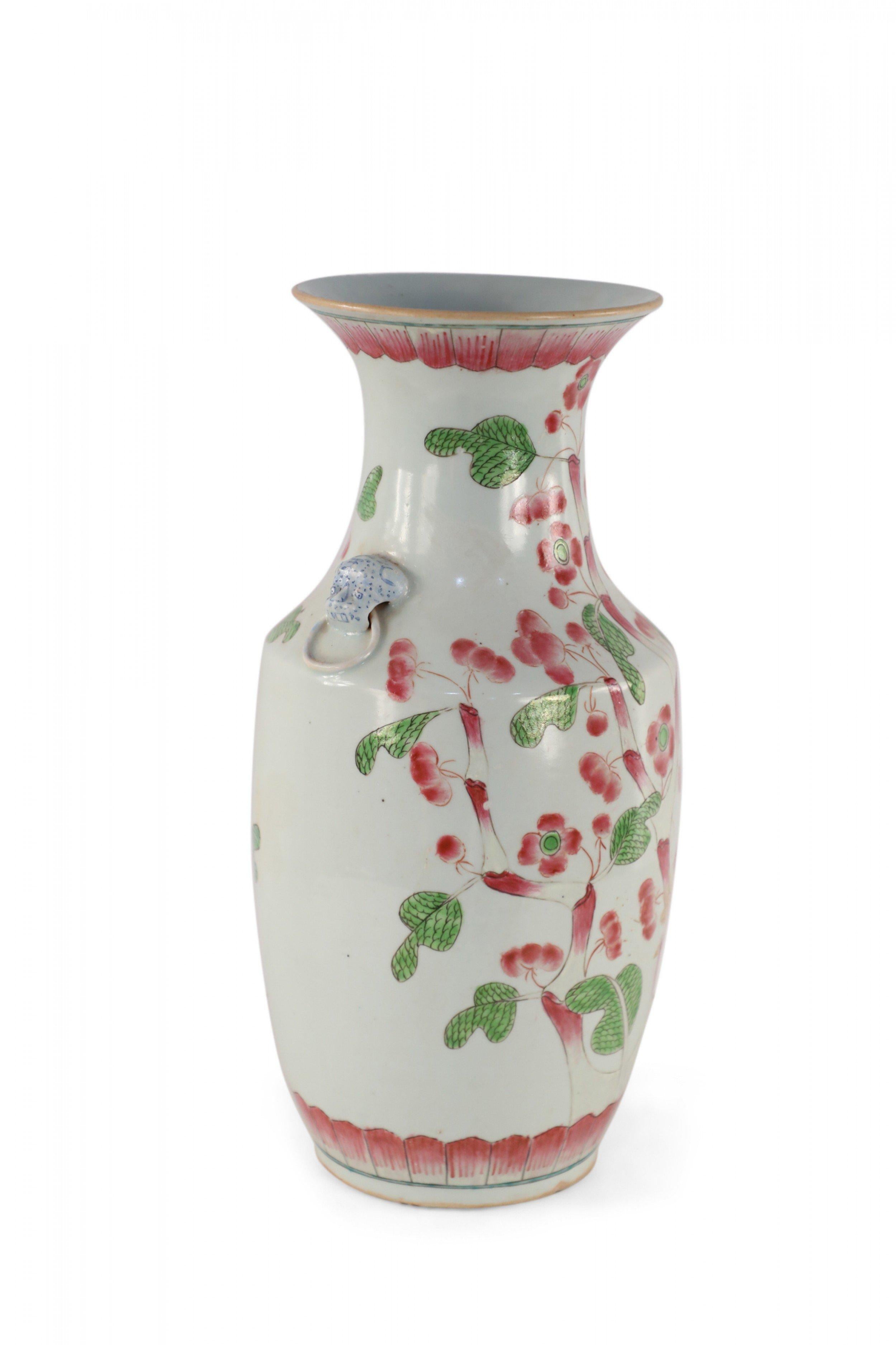Chinese White and Pink Cherry Blossom Tree Porcelain Urn For Sale 4