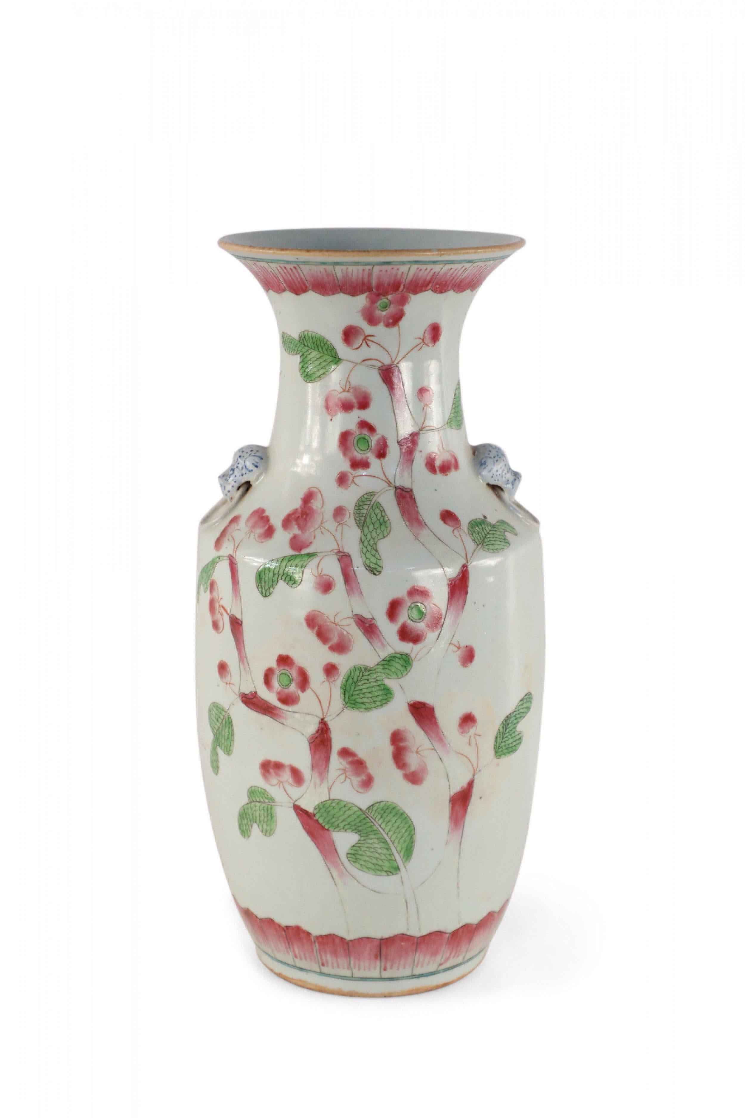 Chinese White and Pink Cherry Blossom Tree Porcelain Urn For Sale 5
