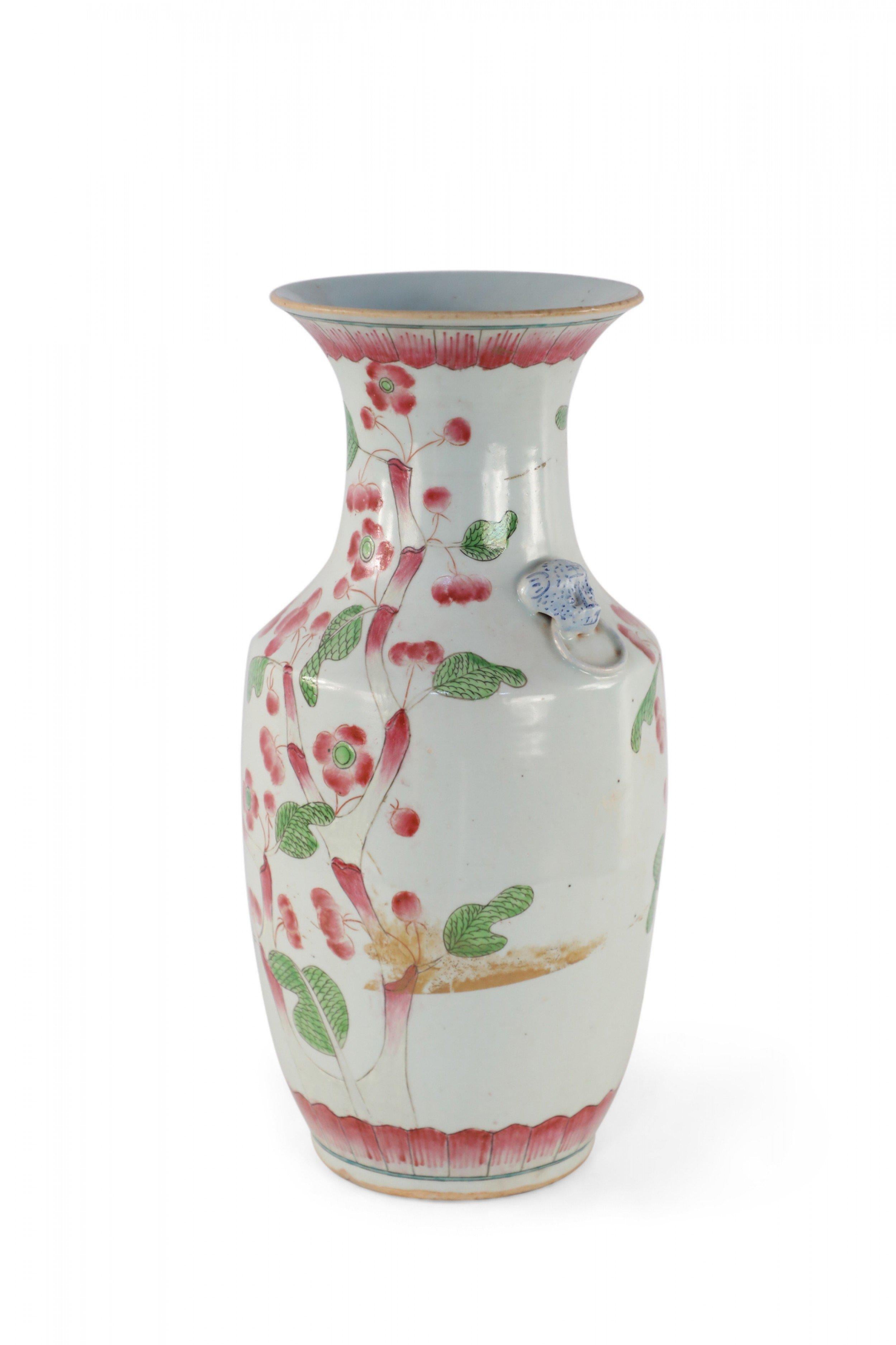 Chinese Export Chinese White and Pink Cherry Blossom Tree Porcelain Urn For Sale