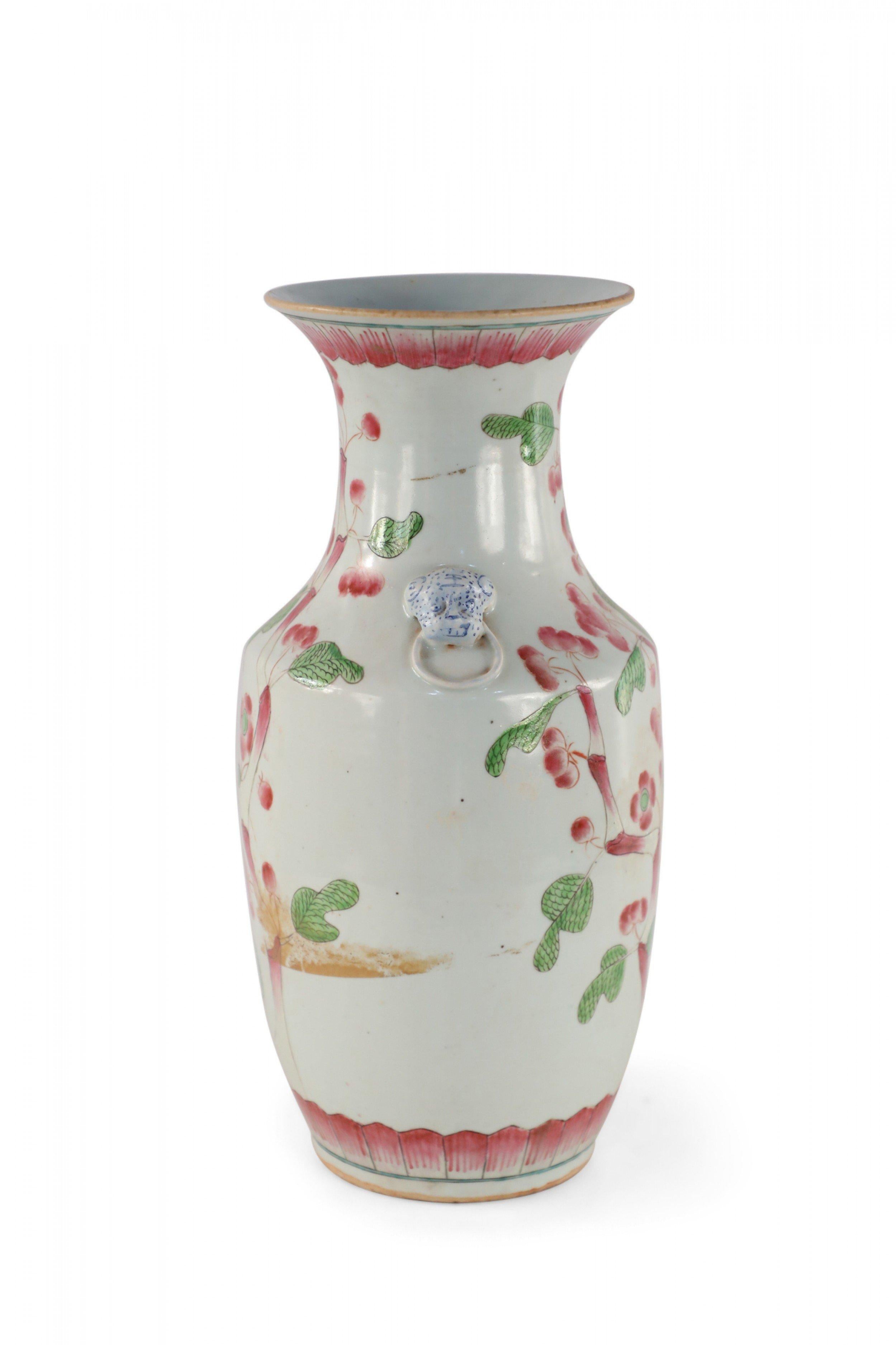 Chinese White and Pink Cherry Blossom Tree Porcelain Urn In Good Condition For Sale In New York, NY
