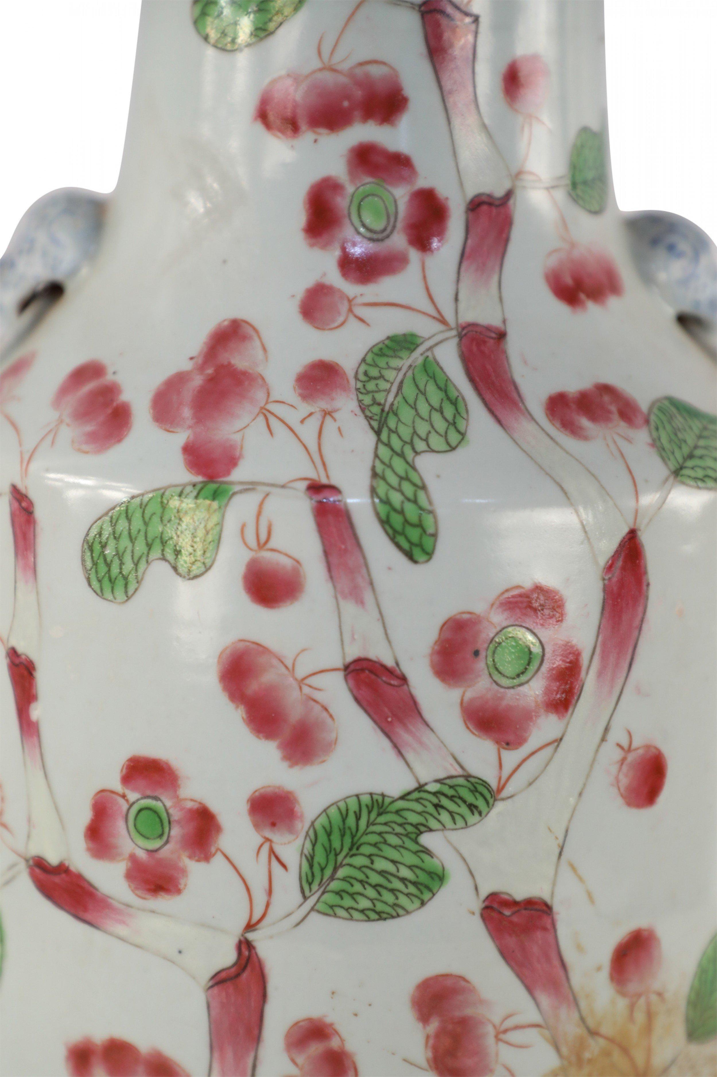 20th Century Chinese White and Pink Cherry Blossom Tree Porcelain Urn For Sale