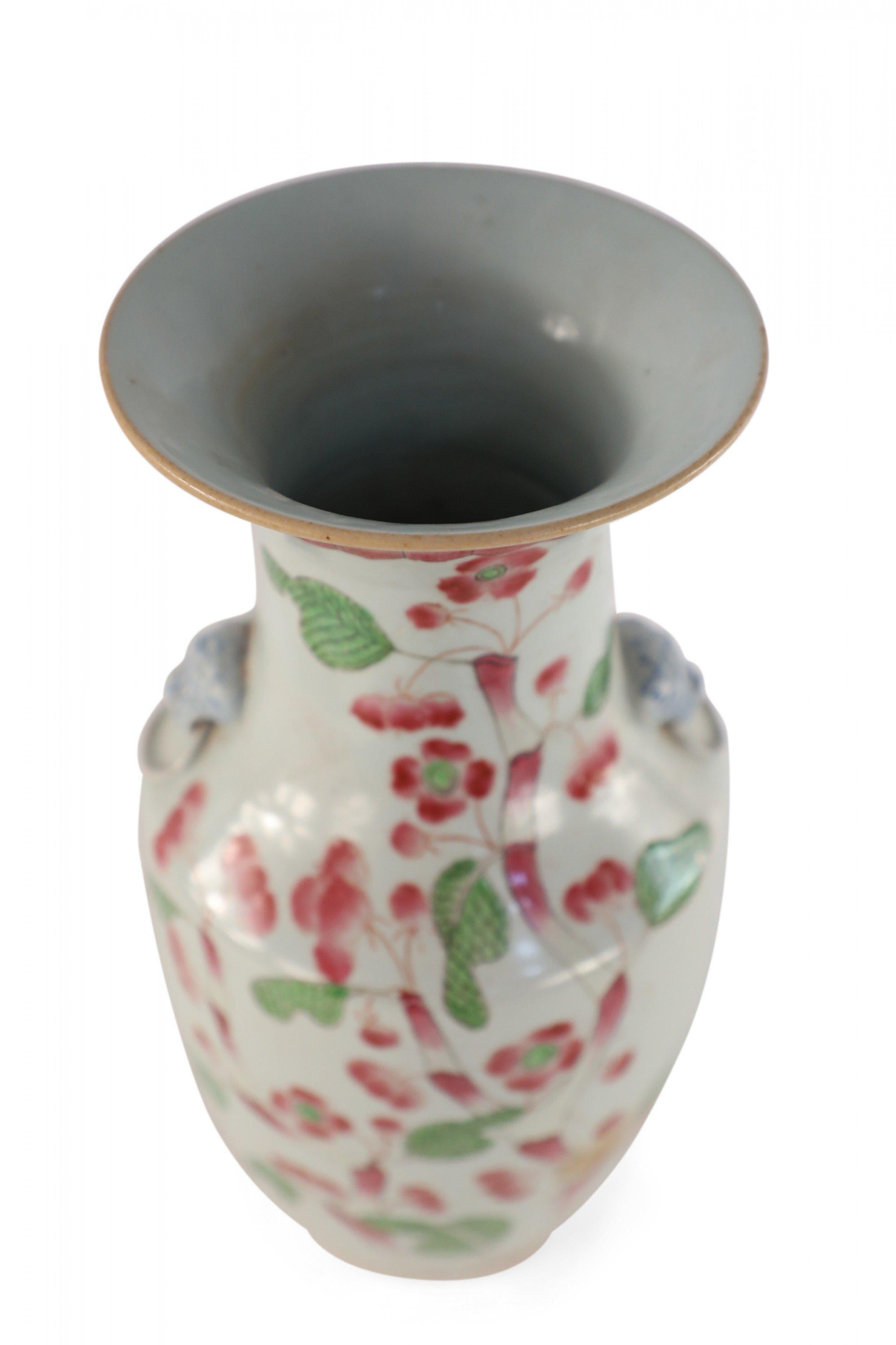 Chinese White and Pink Cherry Blossom Tree Porcelain Urn For Sale 1