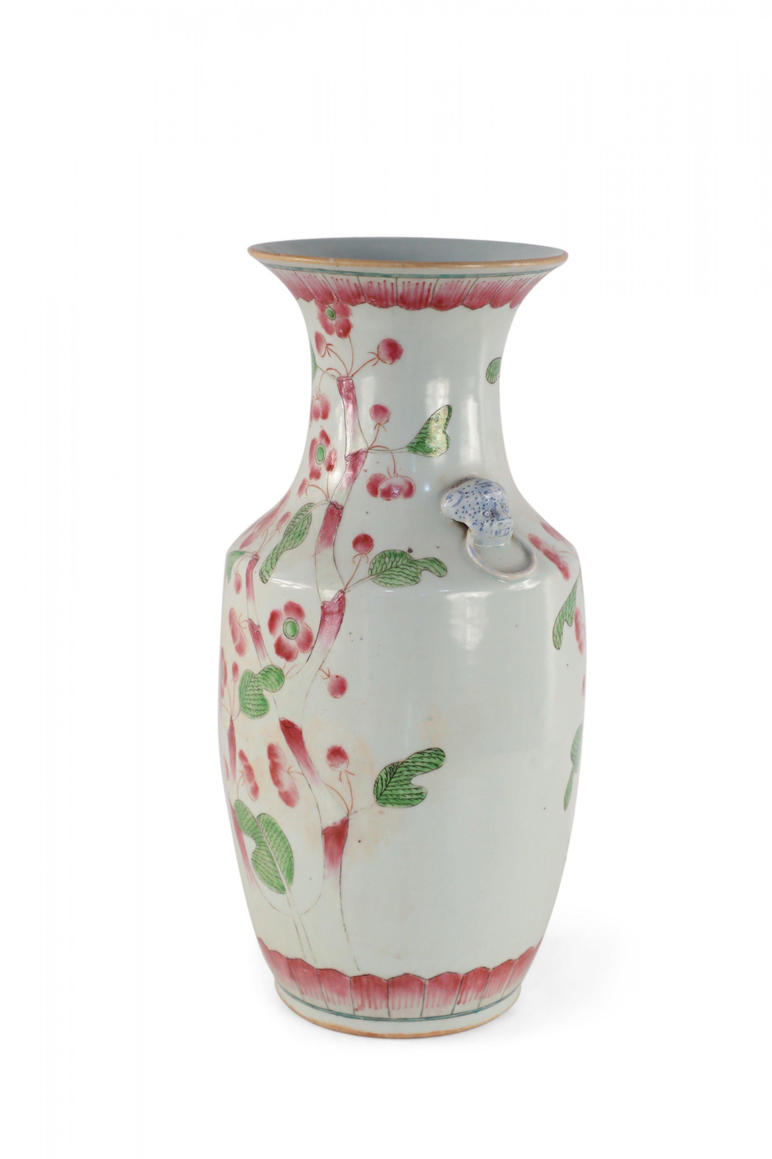 Chinese White and Pink Cherry Blossom Tree Porcelain Urn For Sale 2