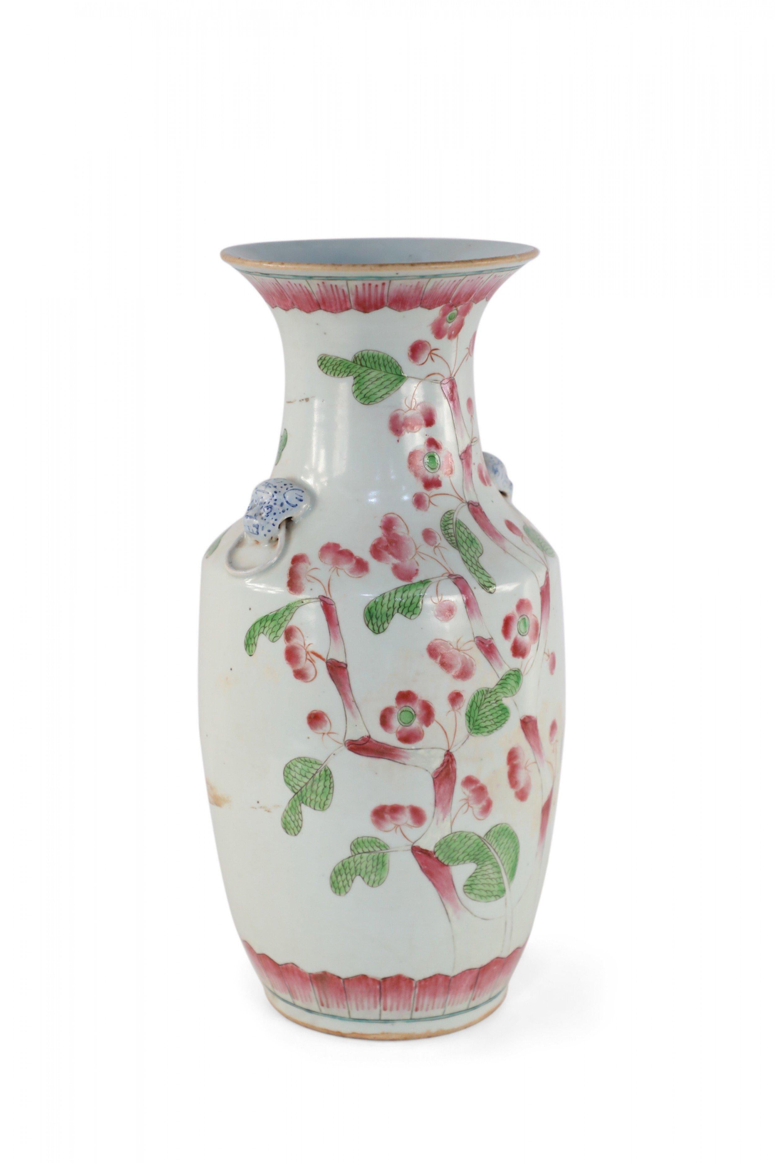 Chinese White and Pink Cherry Blossom Tree Porcelain Urn For Sale 3