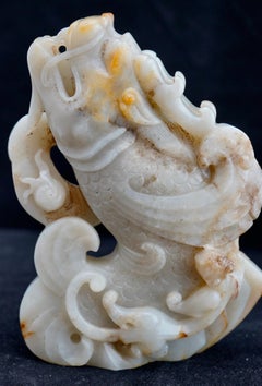 Chinese White and Russet Jade Leaping Carp Carving Qing Dynasty.