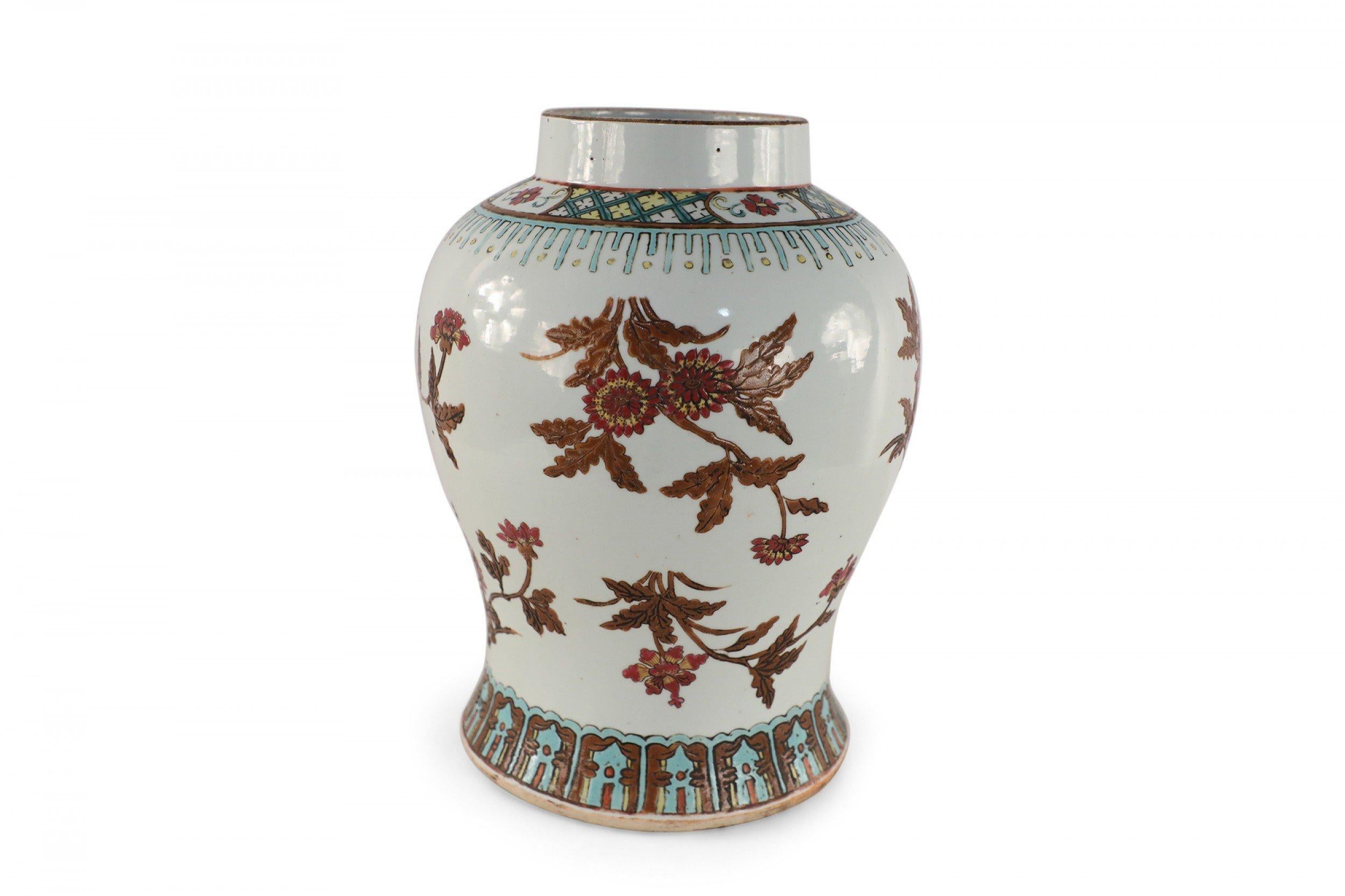 Chinese Export Chinese White and Umber Floral Motif Porcelain Vase For Sale